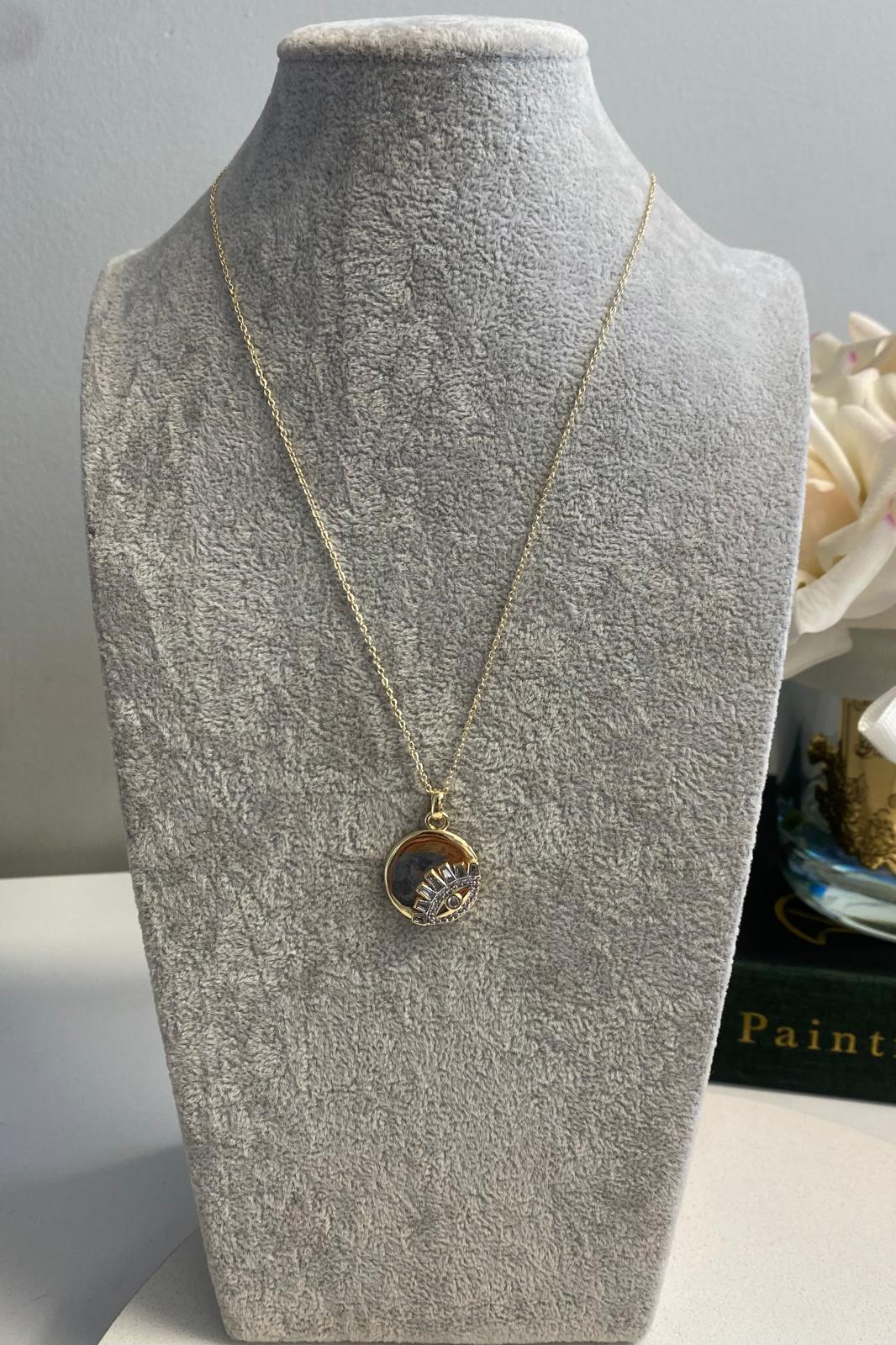 ZİRKON GÖZ DETAYLI PLAKA KOLYE 45cm