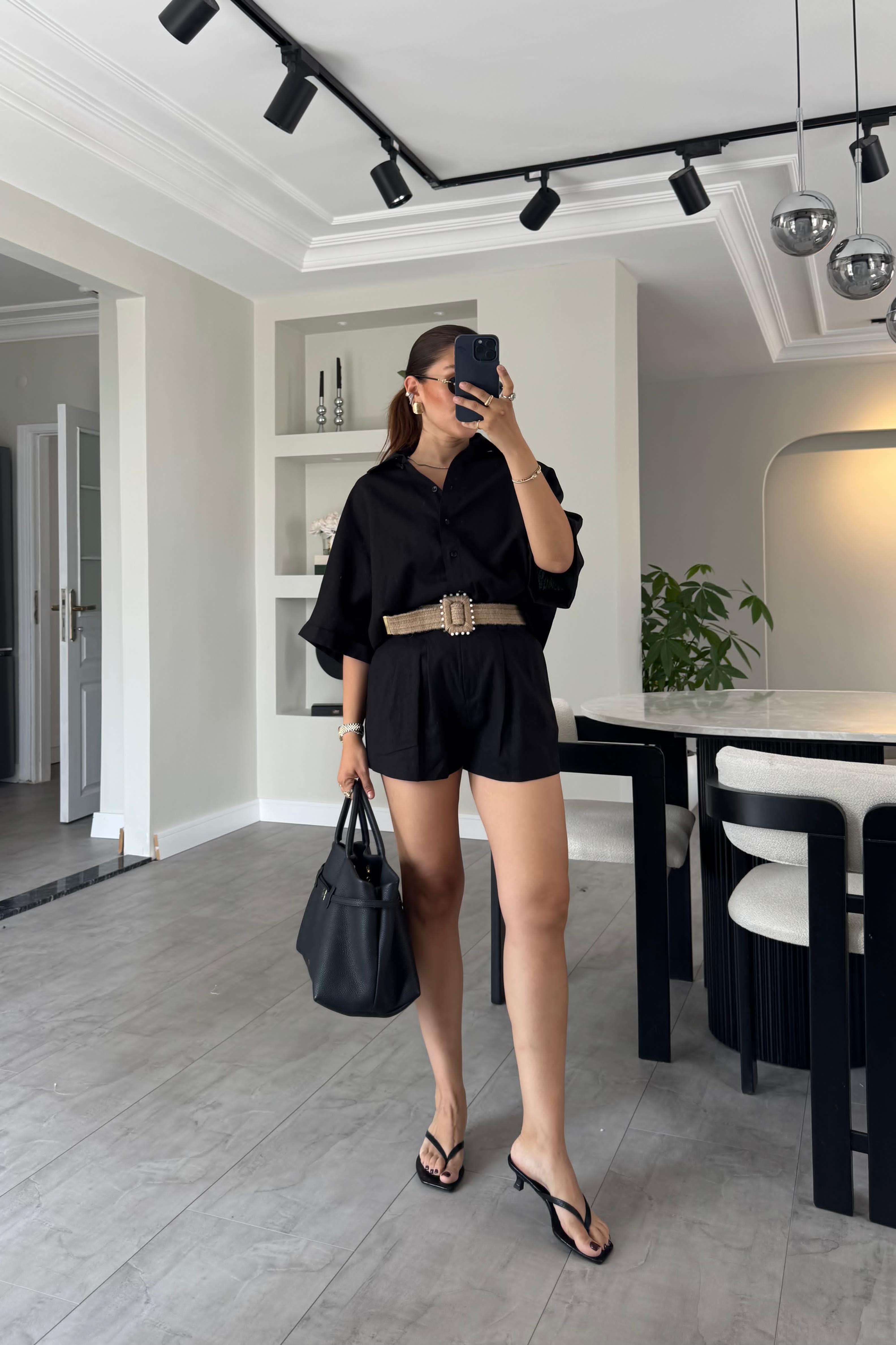 KETEN KEMERLİ ŞORT TAKIM/51036