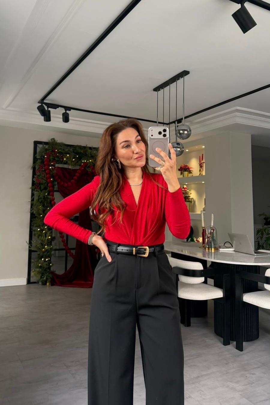 VATKALI SATEN V YAKA BLUZ/0353