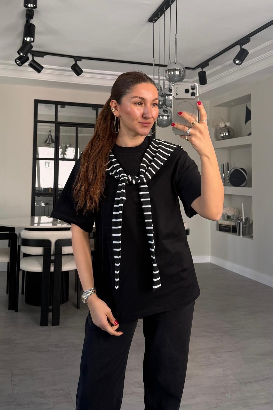 KENDİNDEN FULARLI BASİC T-SHİRT/2965