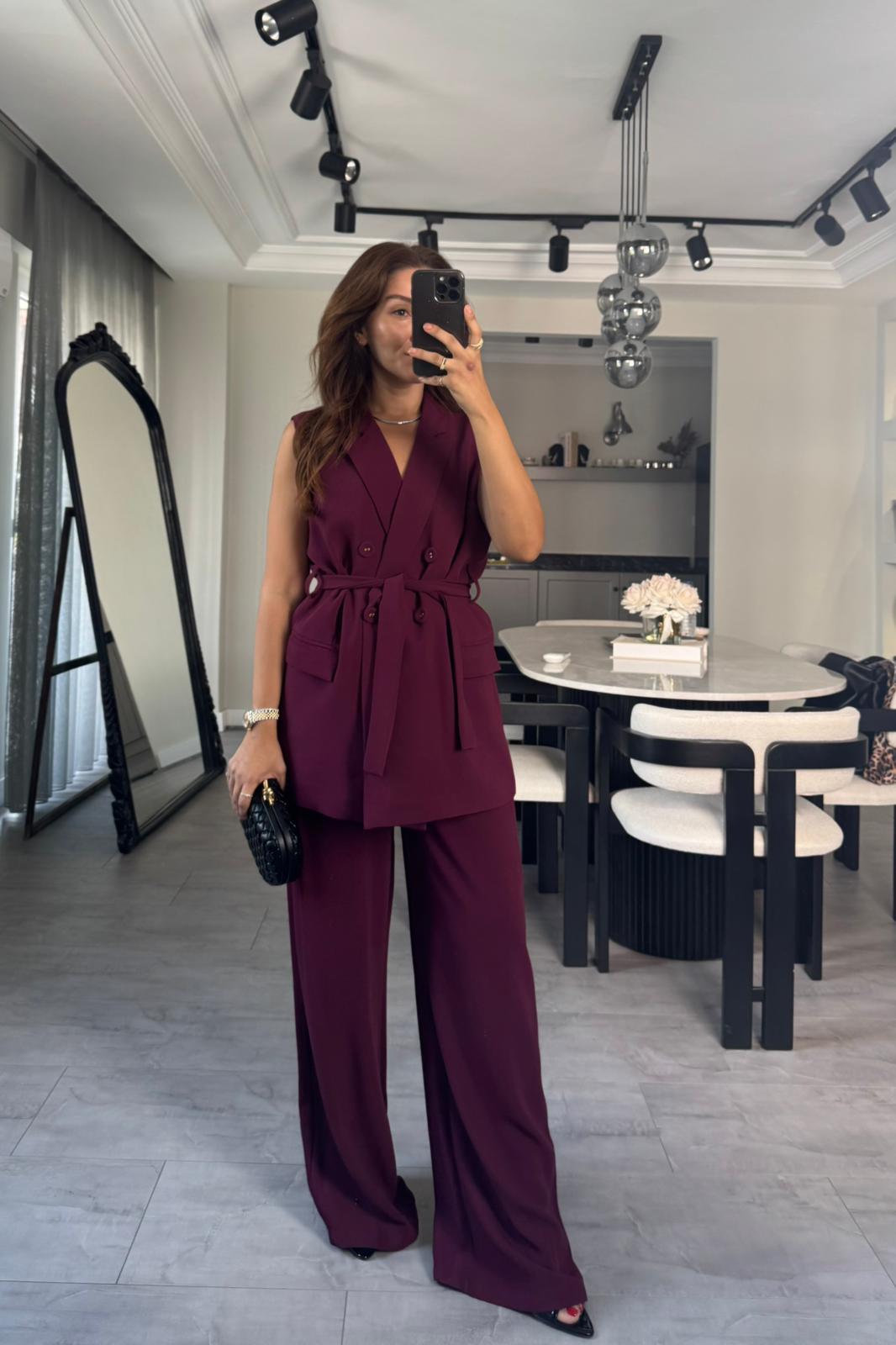 KUŞAKLI YELEK KUMAŞ TAKIM/9413