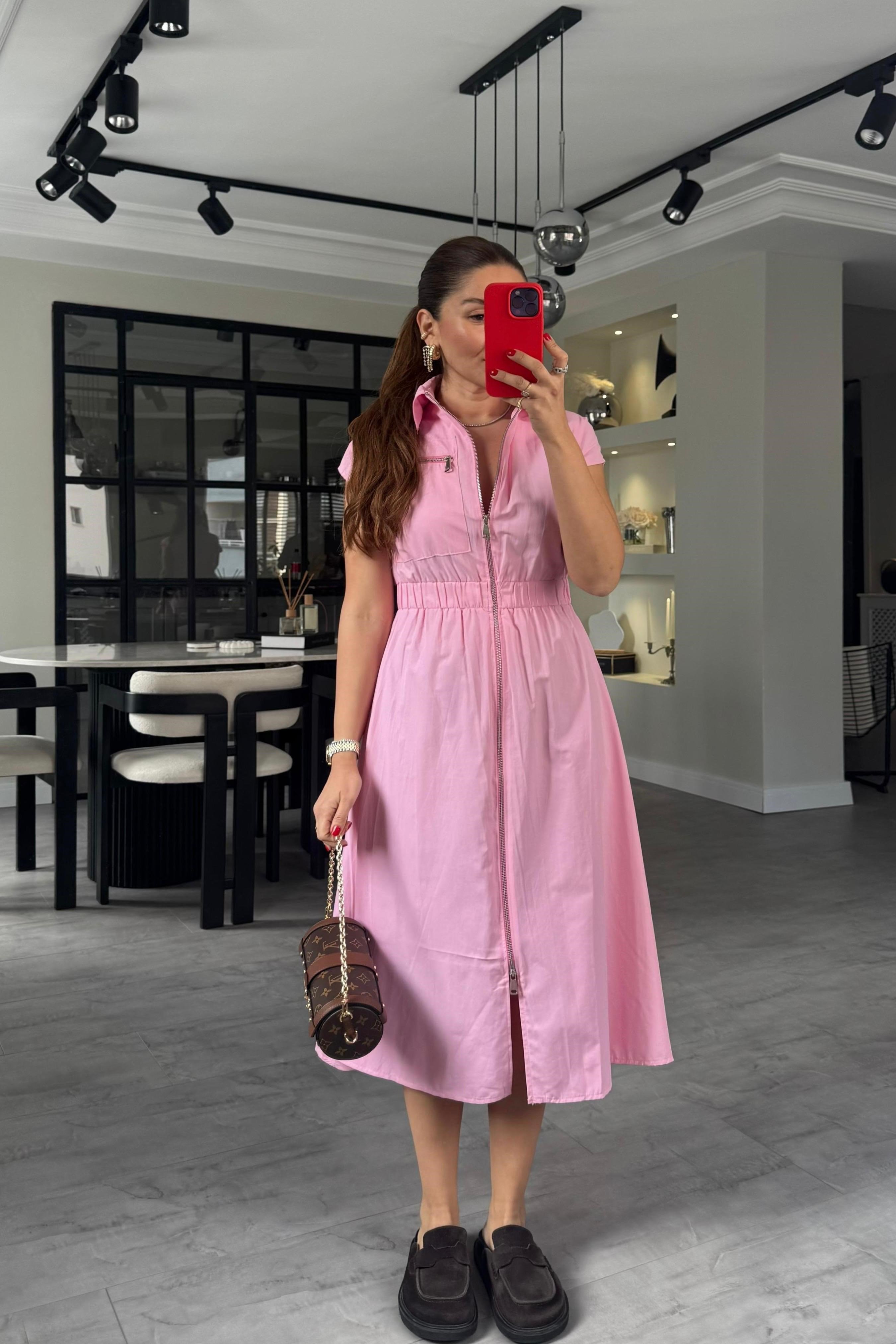 ÖNDEN FERMUARLI GÖMLEK ELBİSE/7272