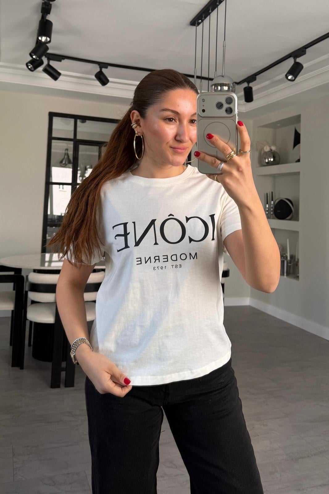 ICONE YAZILI T-SHİRT