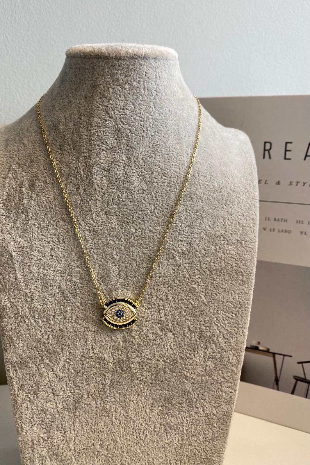 SİYAH ÇERÇEVELİ ZİRKON TAŞ KOLYE 50cm