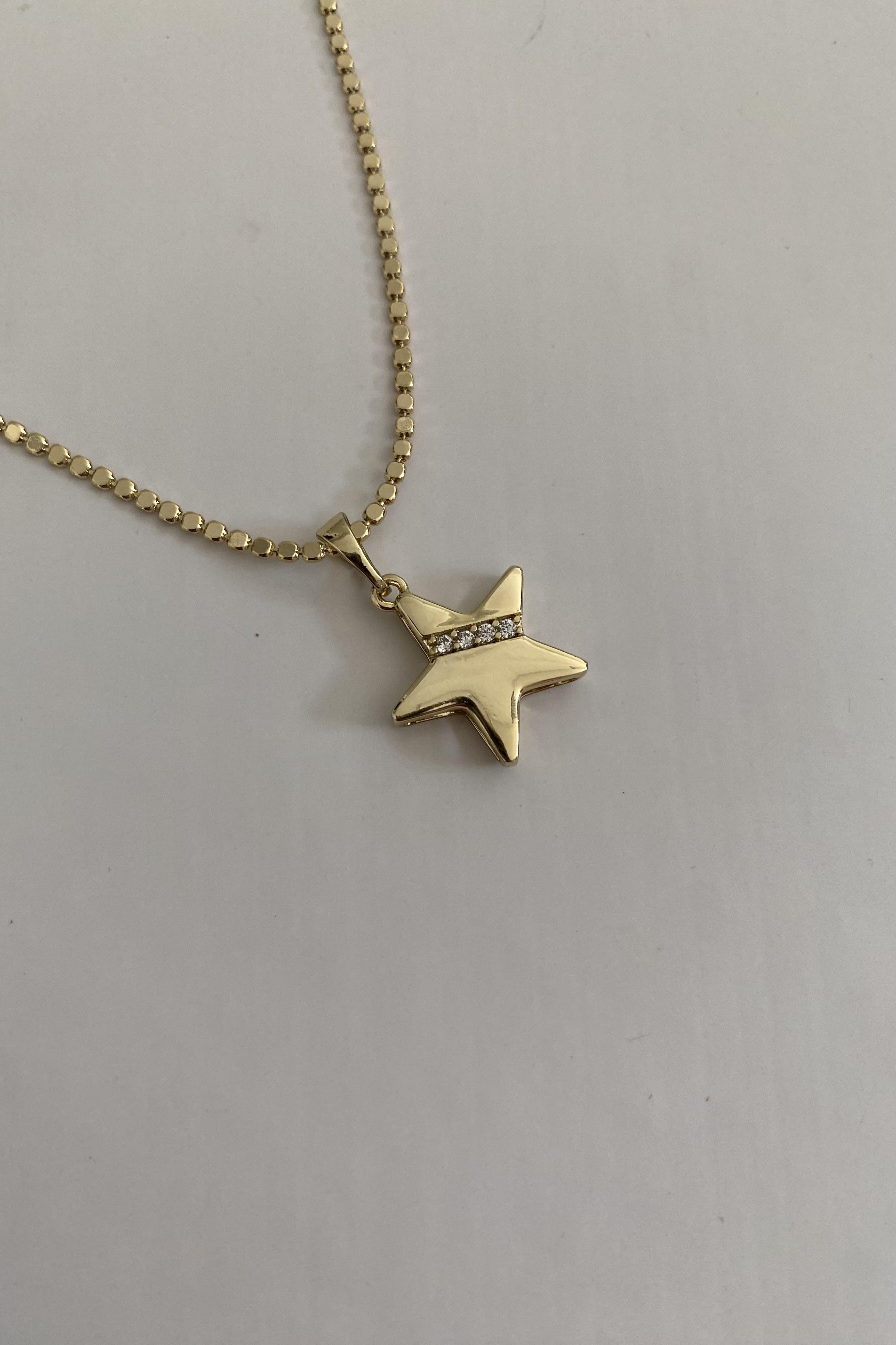 TAŞ KESİTLİ YILDIZ UÇLU KOLYE 45cm