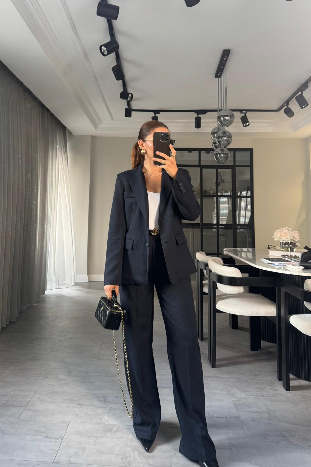 ÇİZGİLİ CEKET PALAZZO PANTOLON TAKIM/17072