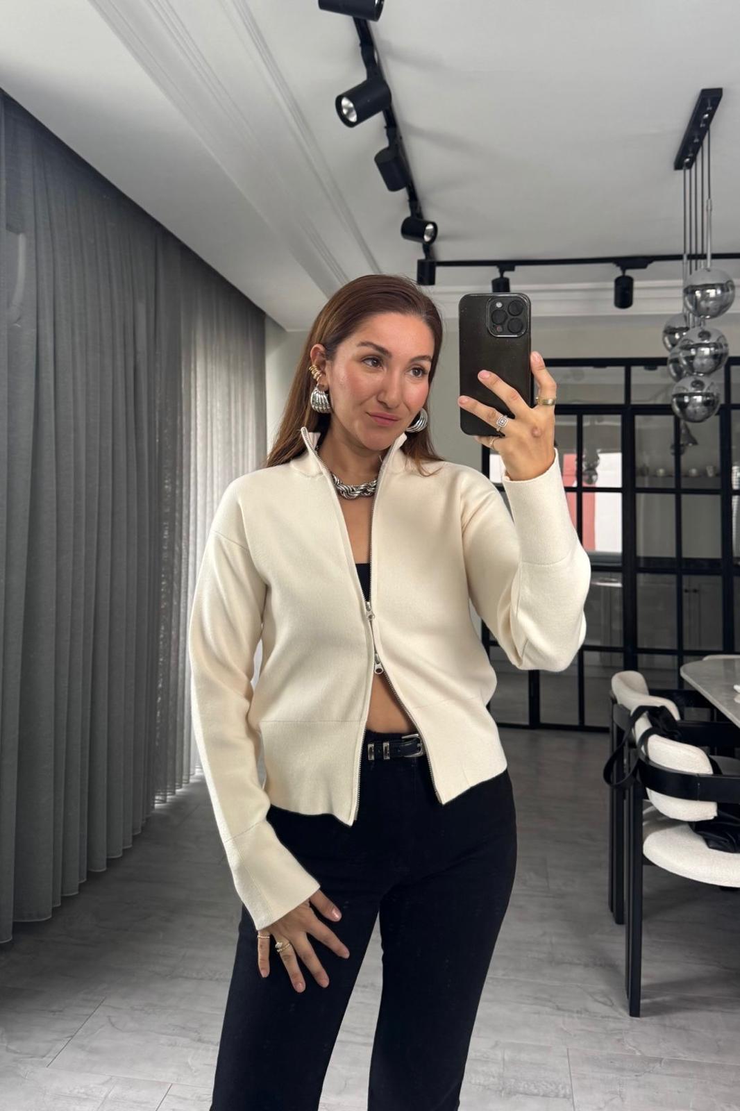 ÇİFT FERMUARLI TRİKO CEKET / 0657