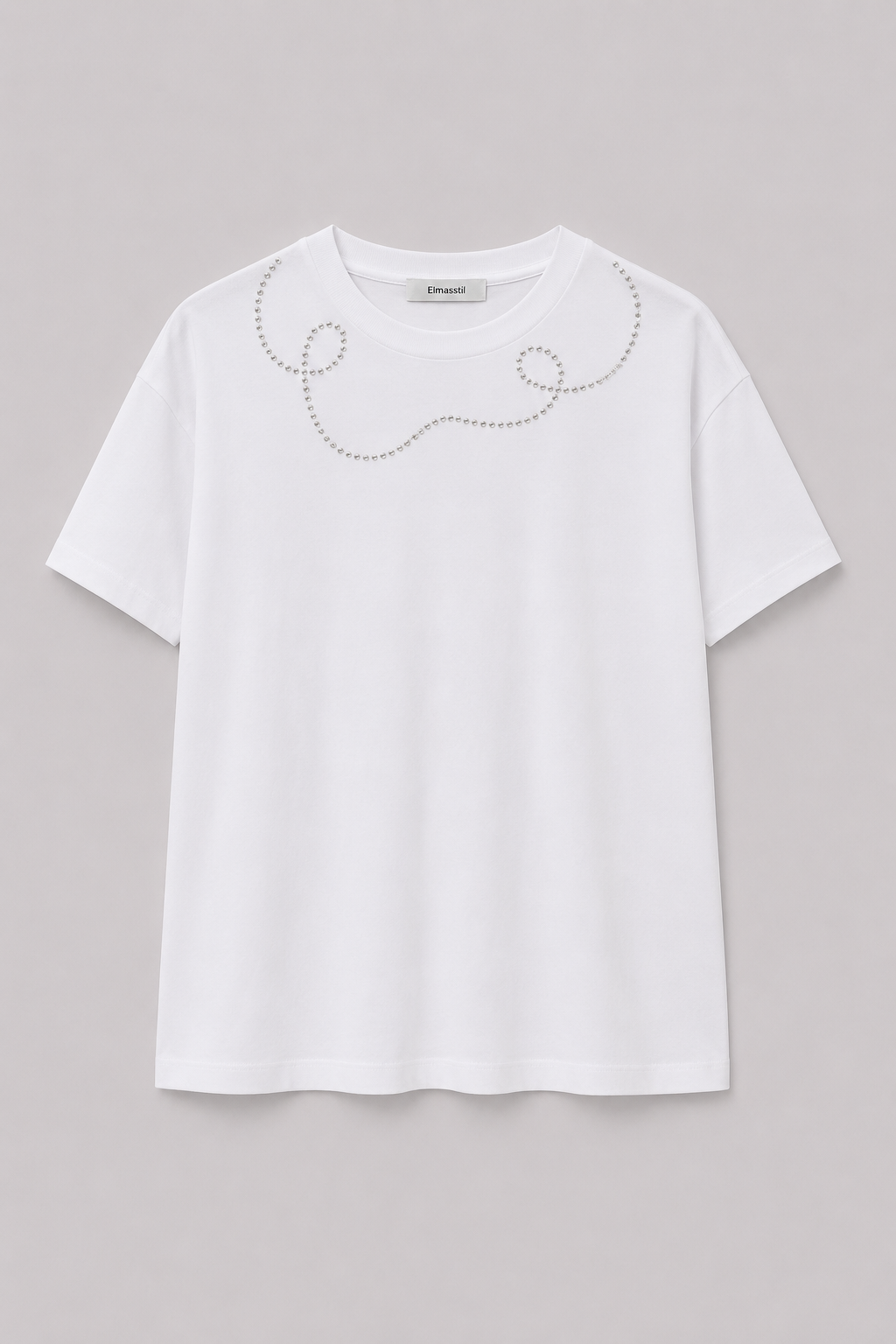 YAKASI TAŞLI İPK PAMUKLU T-SHIRT/9028