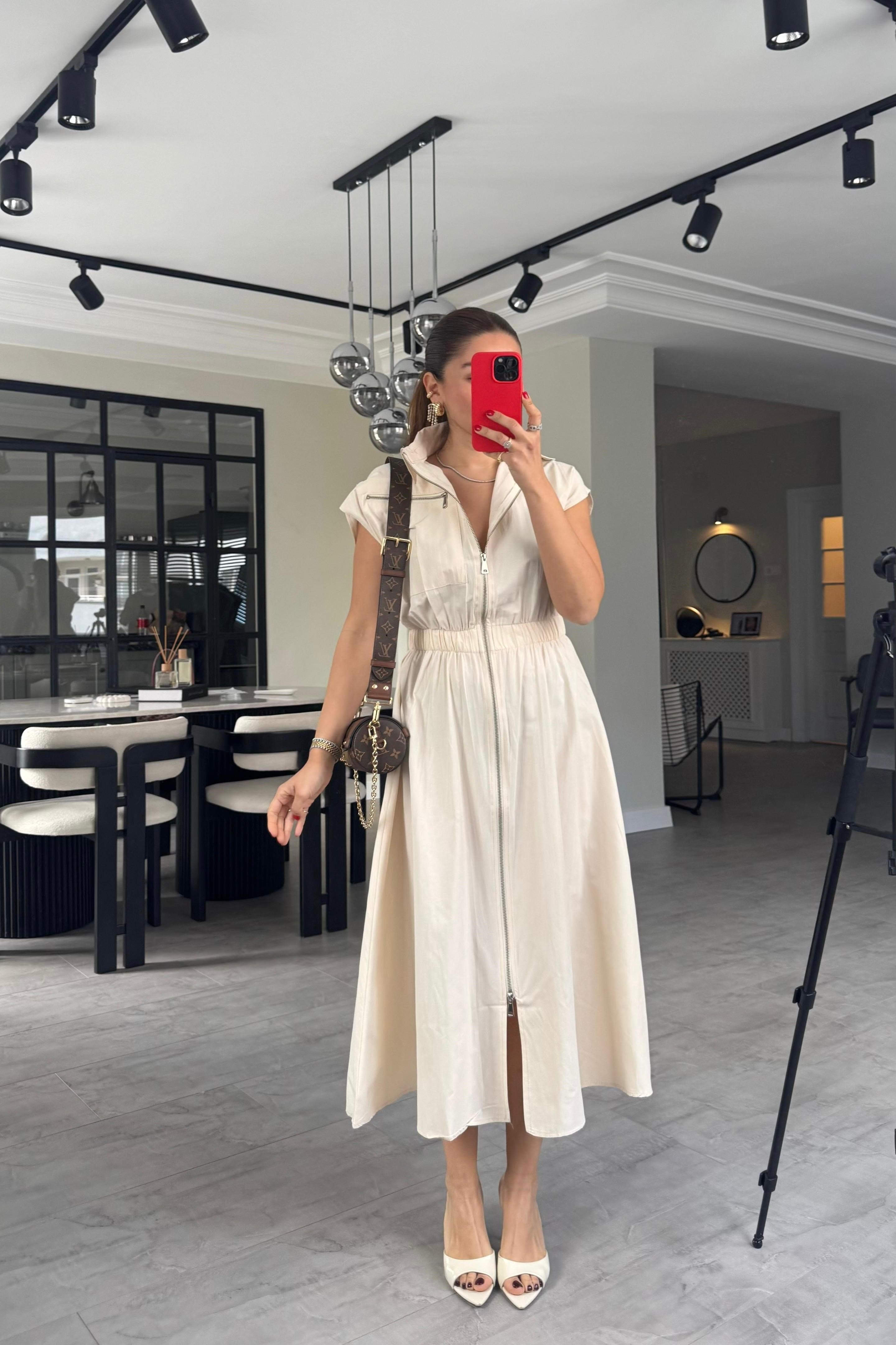 ÖNDEN FERMUARLI GÖMLEK ELBİSE/7272