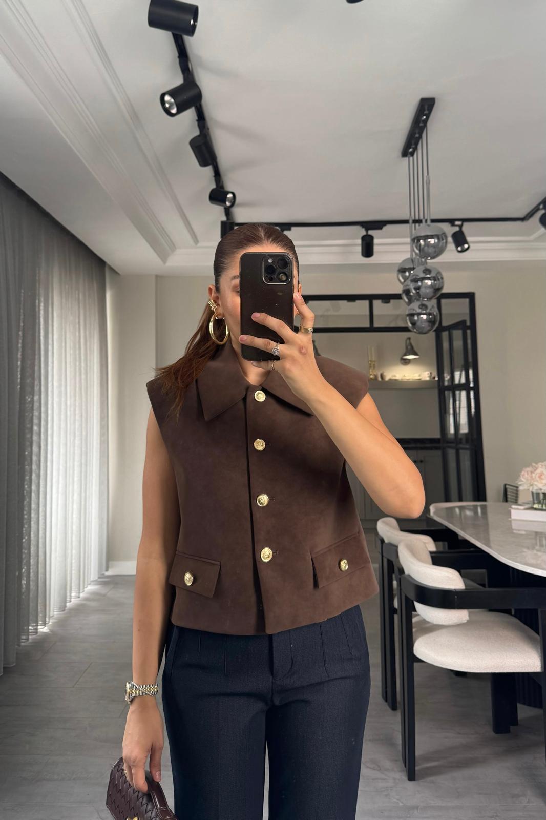 GOLD DÜĞMELİ KADİFE YELEK