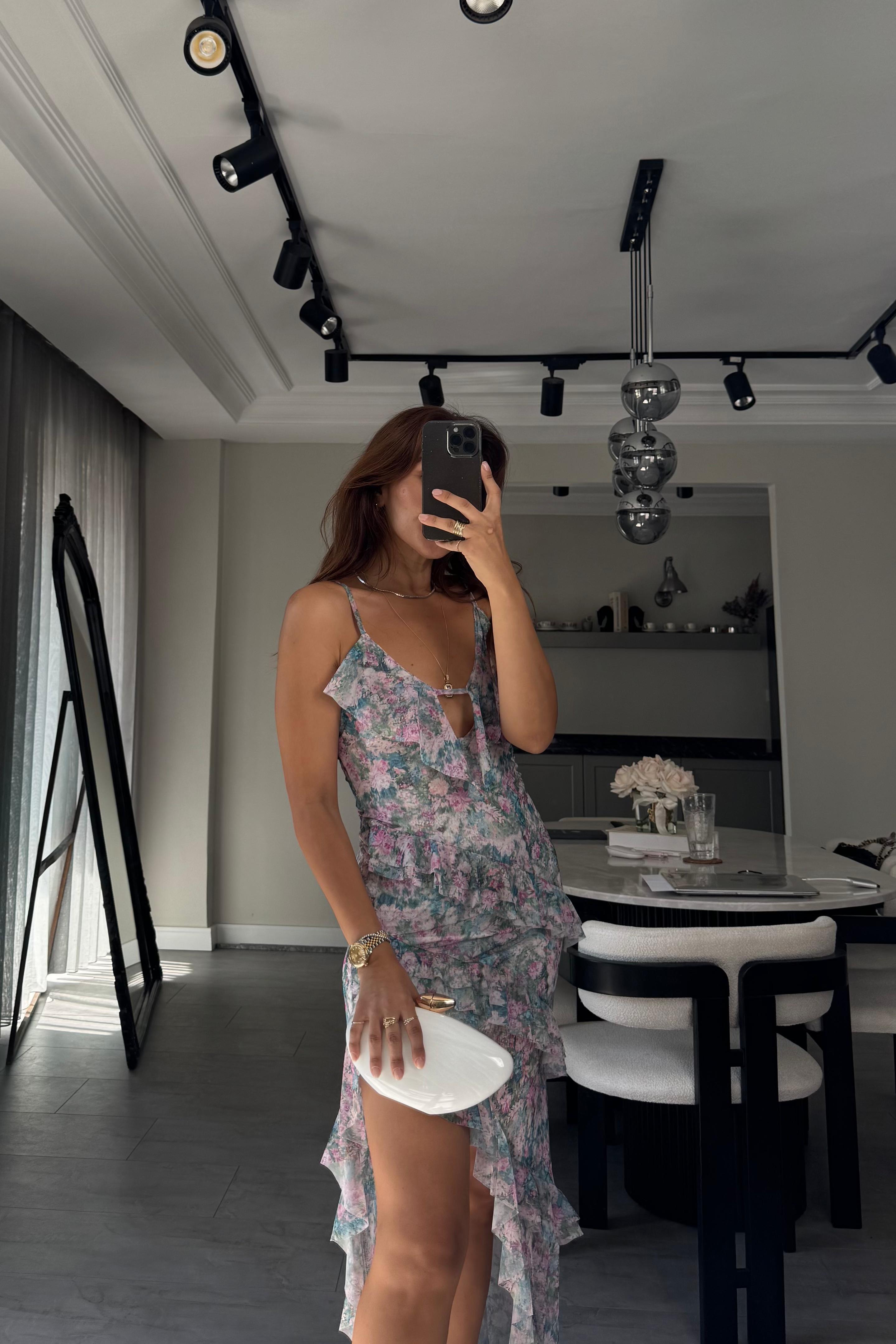 FIRFIRLI YIRTMAÇLI ELBİSE/7507