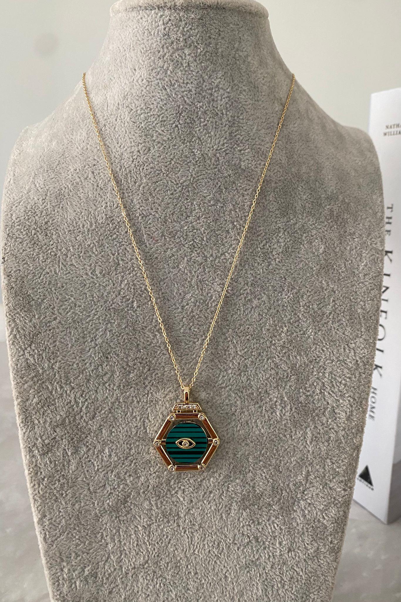 GÖZ DETAYLI RENKLİ PLAKA KOLYE 45cm