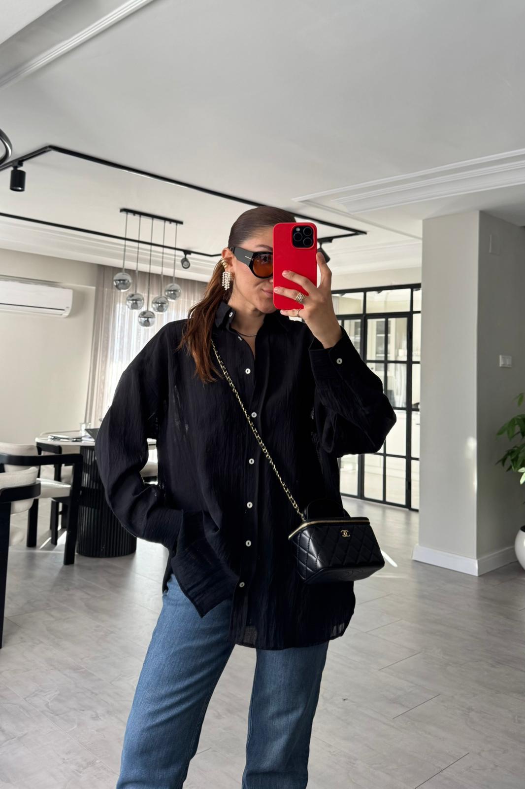 DANTEL DETAYLI TRANSPARAN GÖMLEK / 1701