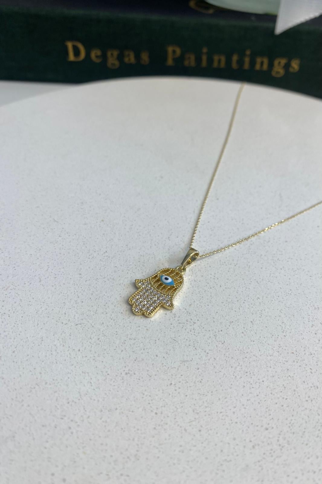 RENKLİ GÖZLÜ FATMA ANA ELİ KOLYE