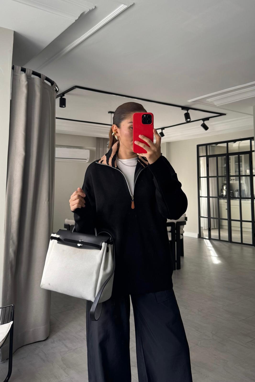 LEOPAR YAKALI FERMUARLI KAZAK/1249