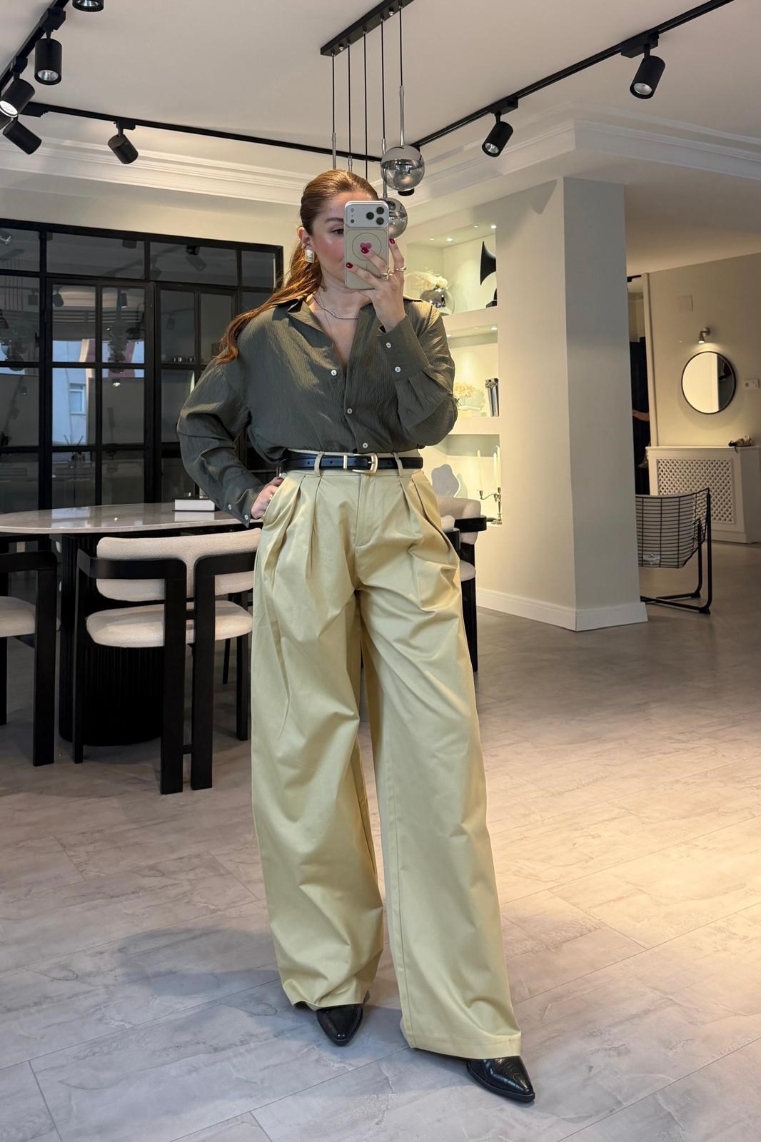 BEL KISMI DÜĞMELİ GABARDİN PALAZZO PANTOLON/1609