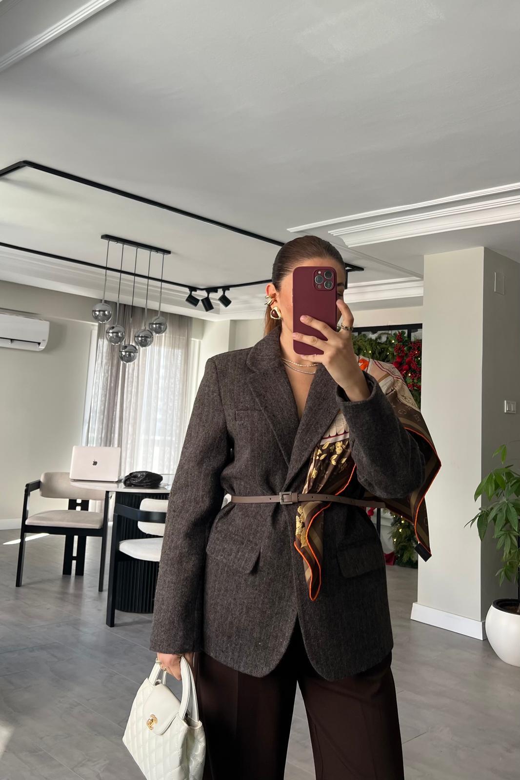 KEMERLİ KAŞE BLAZER CEKET/9634