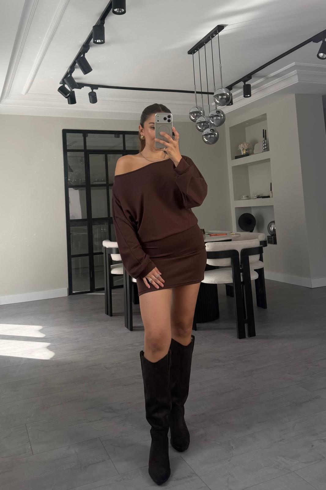 KAYIK YAKA MODAL MİNİ ELBİSE/K178