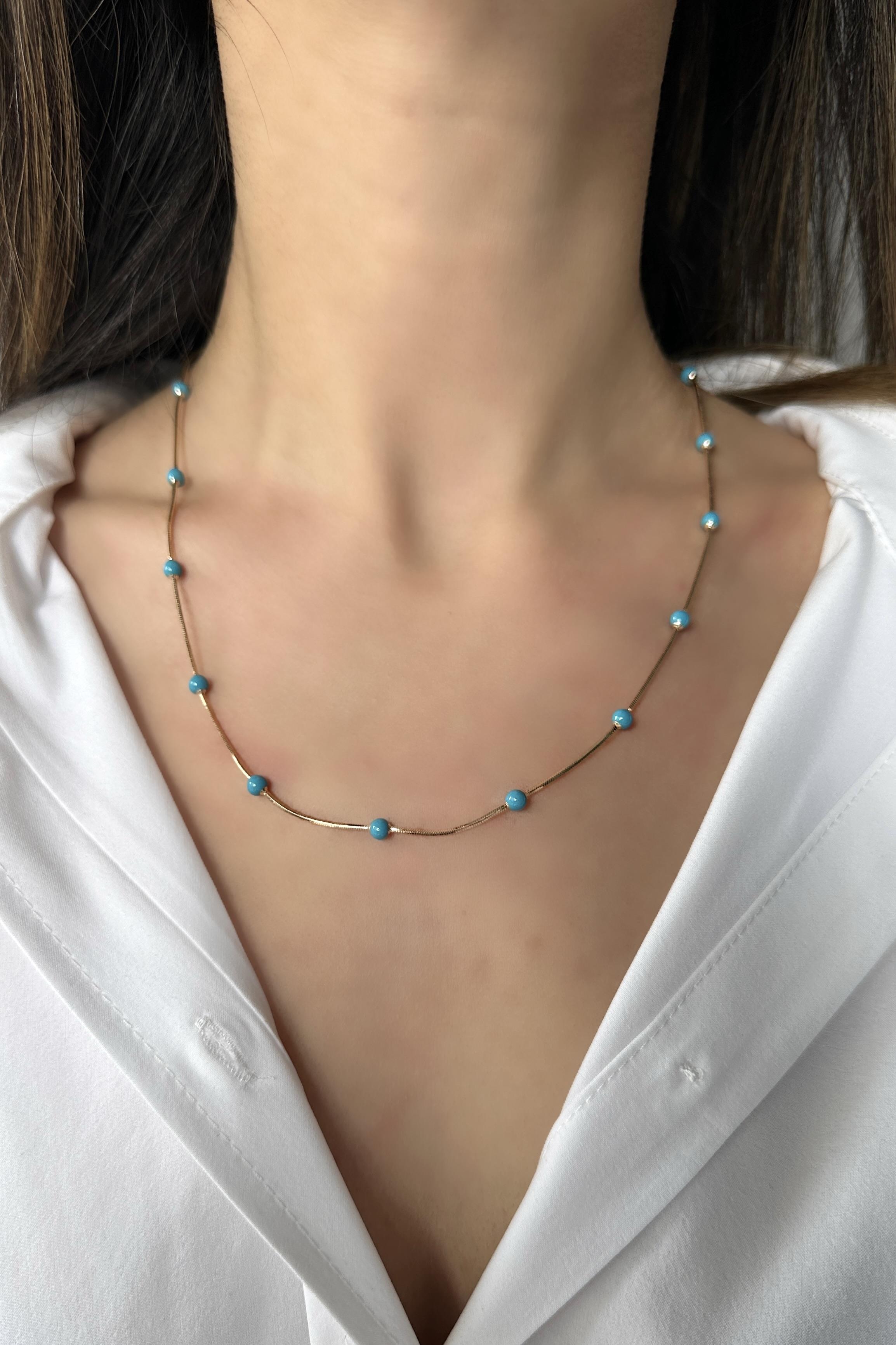 MAVİ BONCUK SIRALI ZİNCİR KOLYE