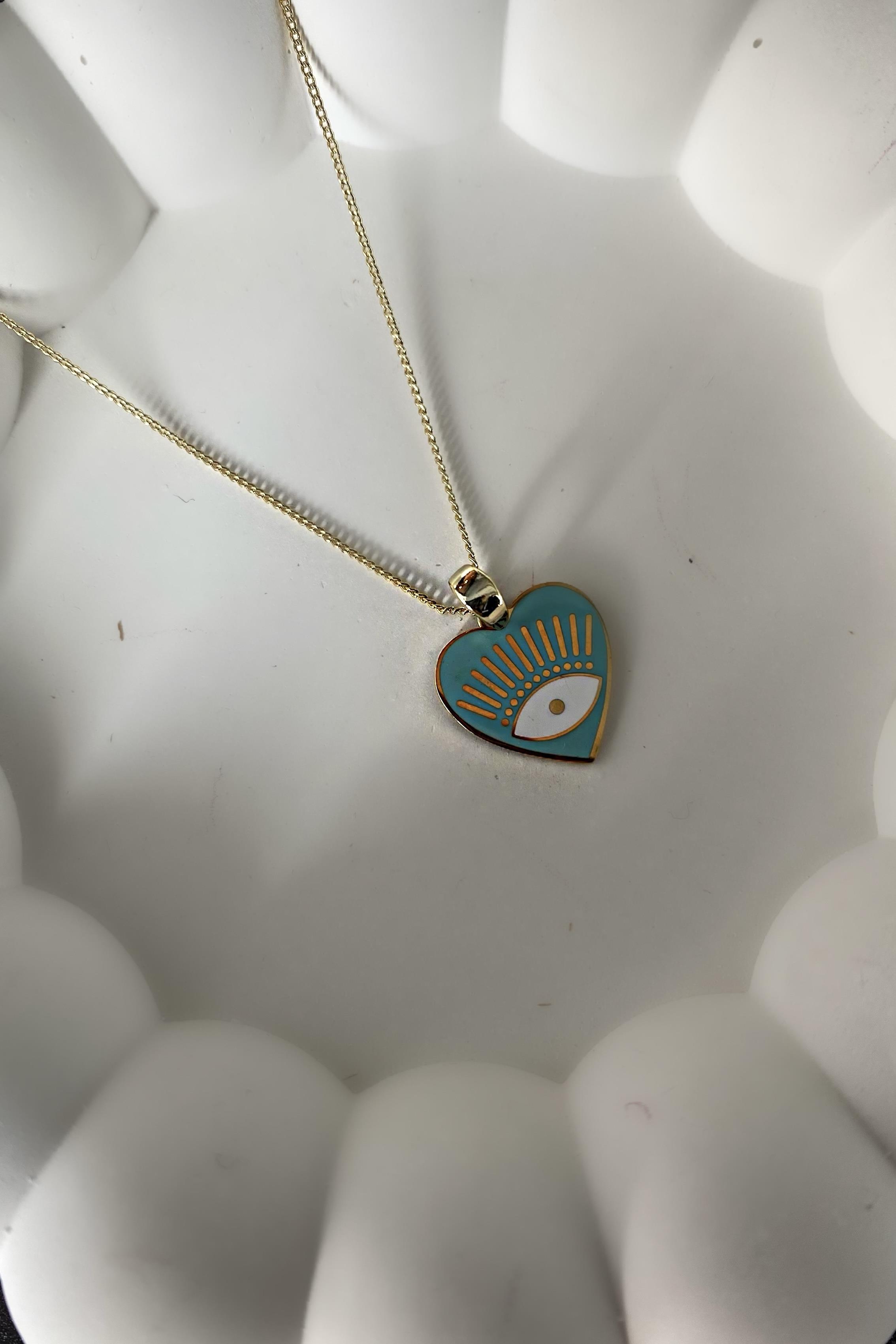 MAVİ MİNELİ KALP KOLYE