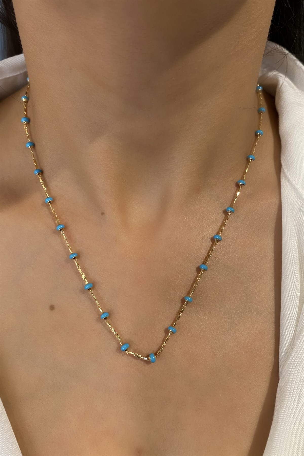 MAVİ MİNELİ TOPLU KOLYE 45cm