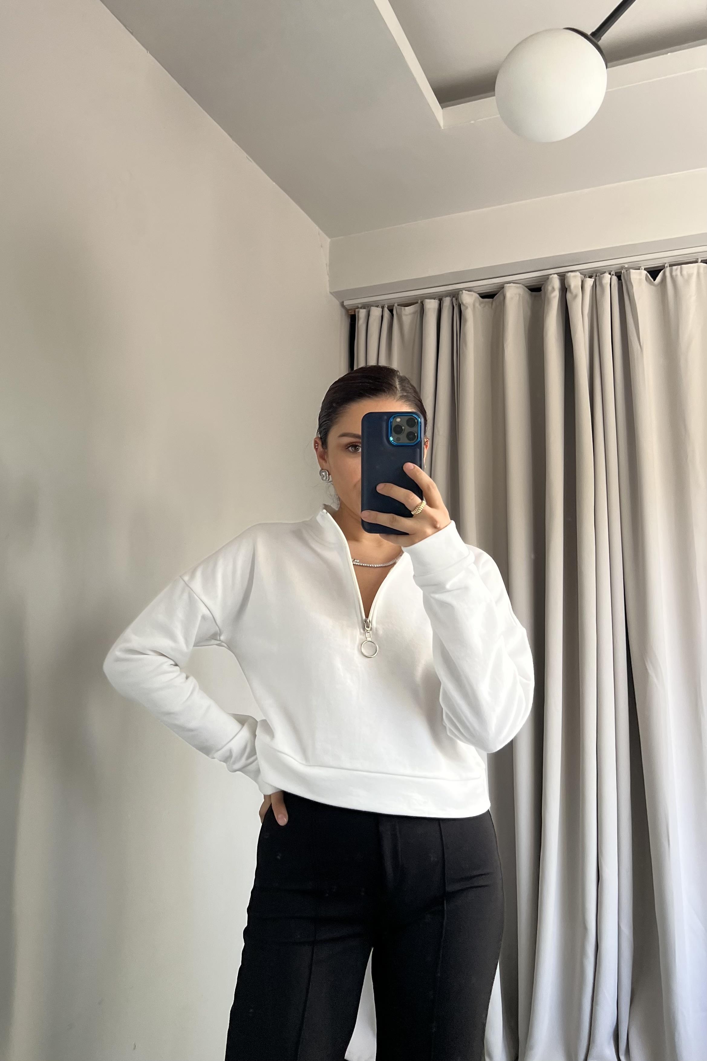 ÖNÜ FERMUARLI DÜŞÜK KOL SWEATSHIRT/165