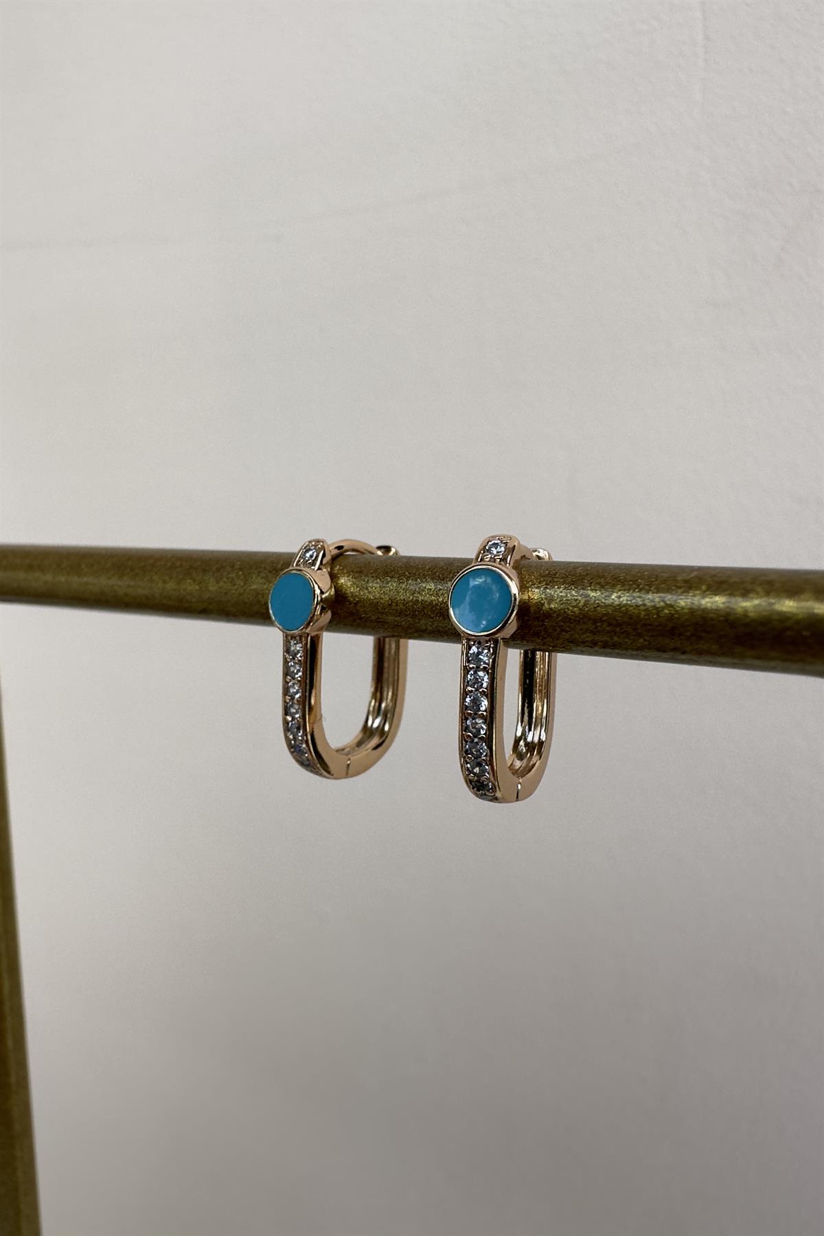 OVAL ORTASI MAVİ TAŞLI KÜPE