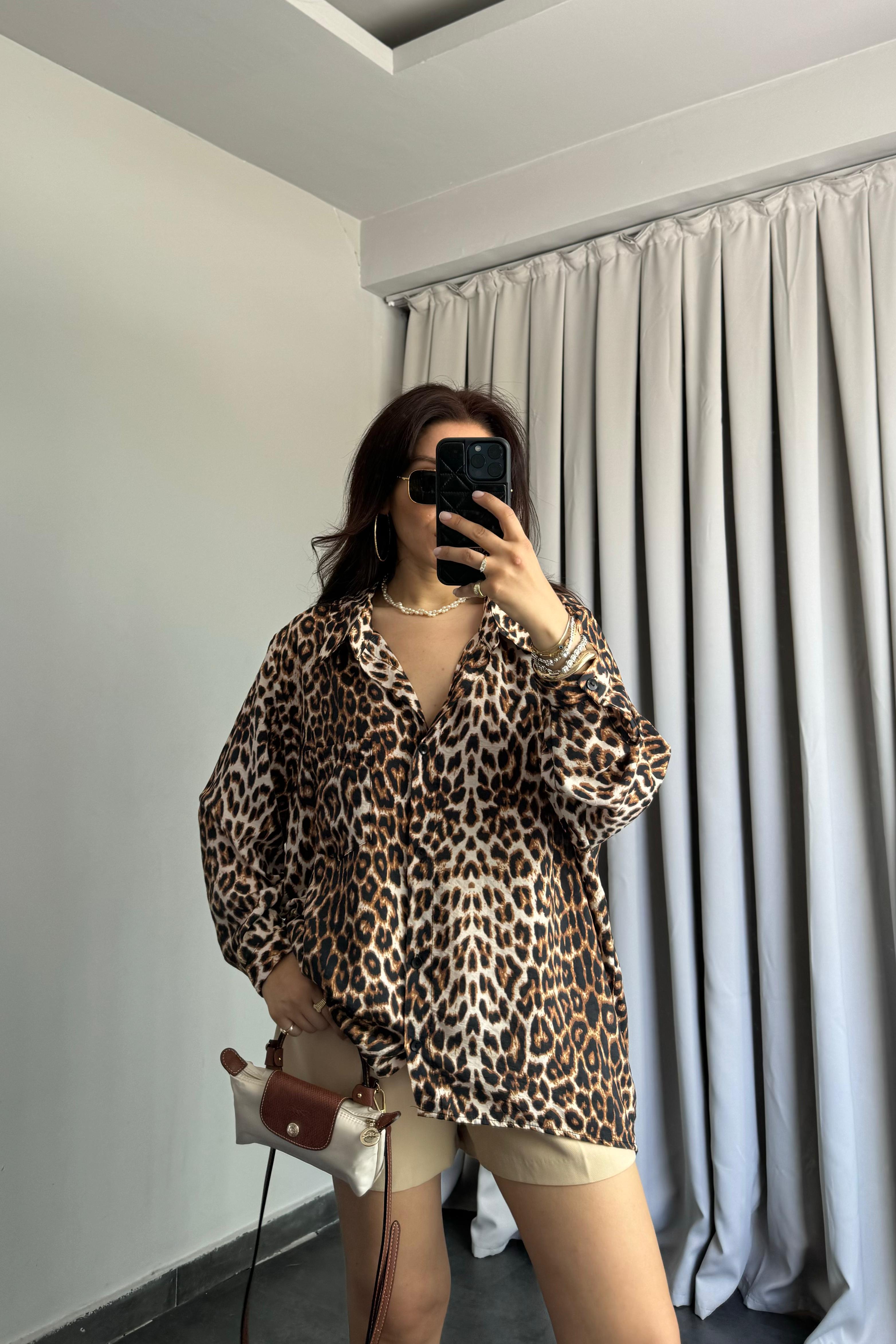 OVERSİZE LEOPAR GÖMLEK/58644