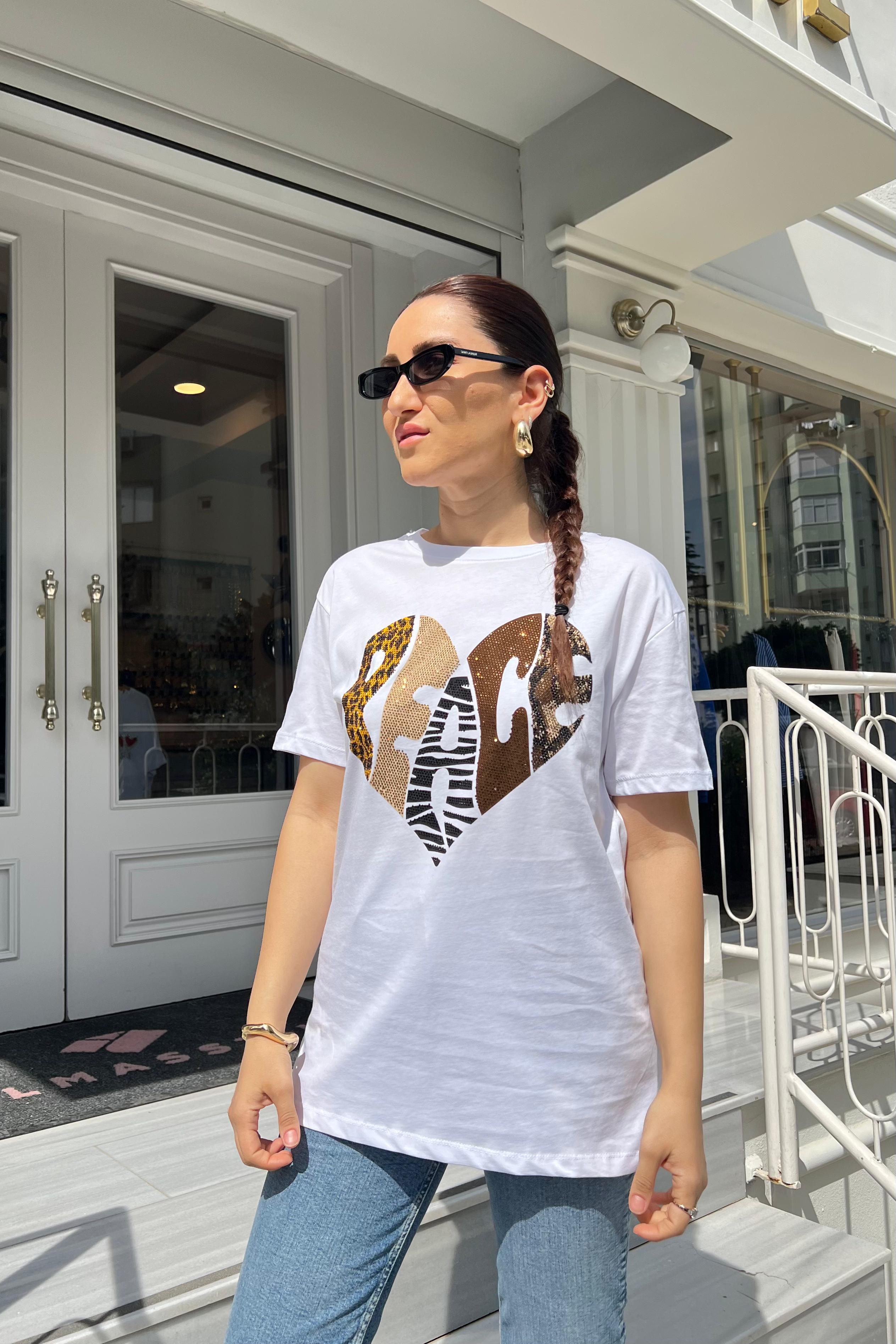 PEACE KALP TAŞLI T-SHIRT /4723