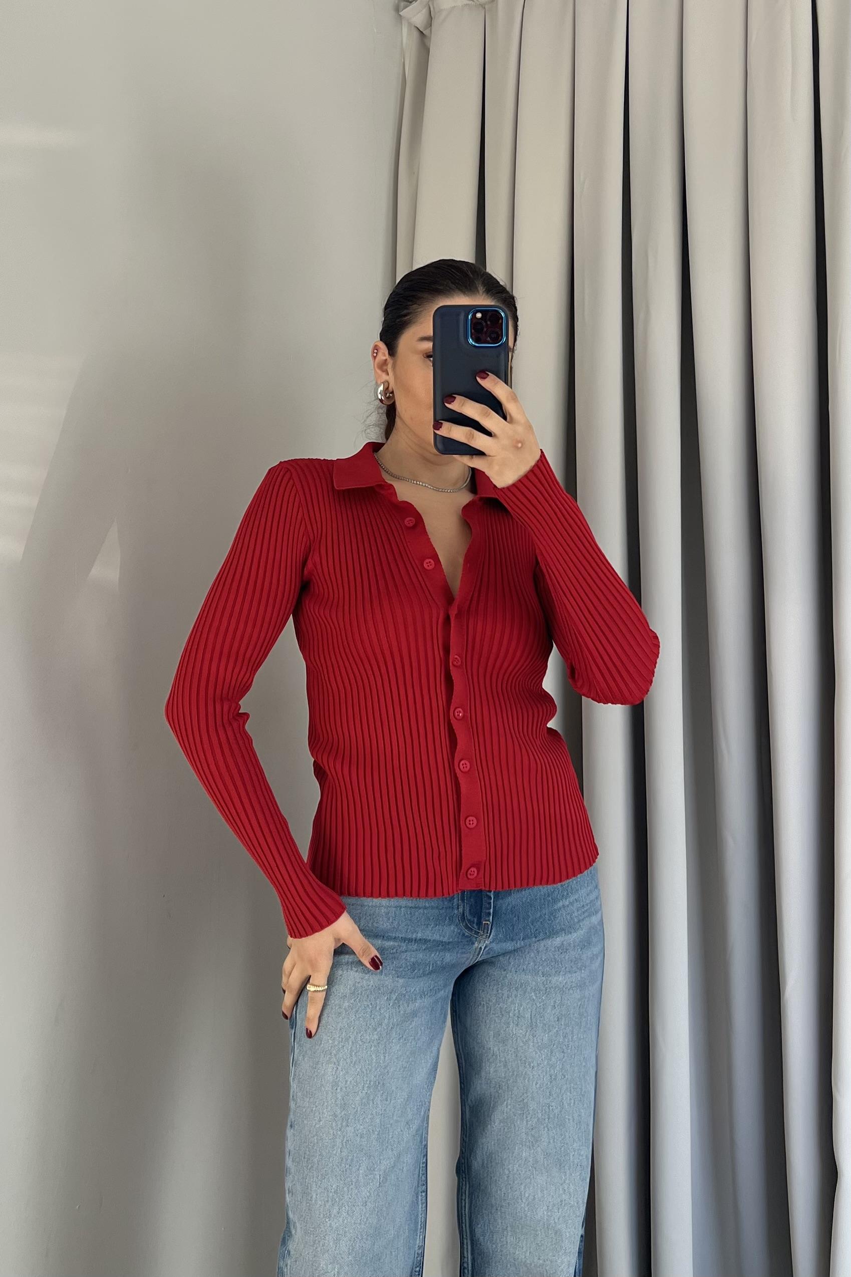 POLO YAKA ÖNÜ DÜĞMELİ KAZAK/0701