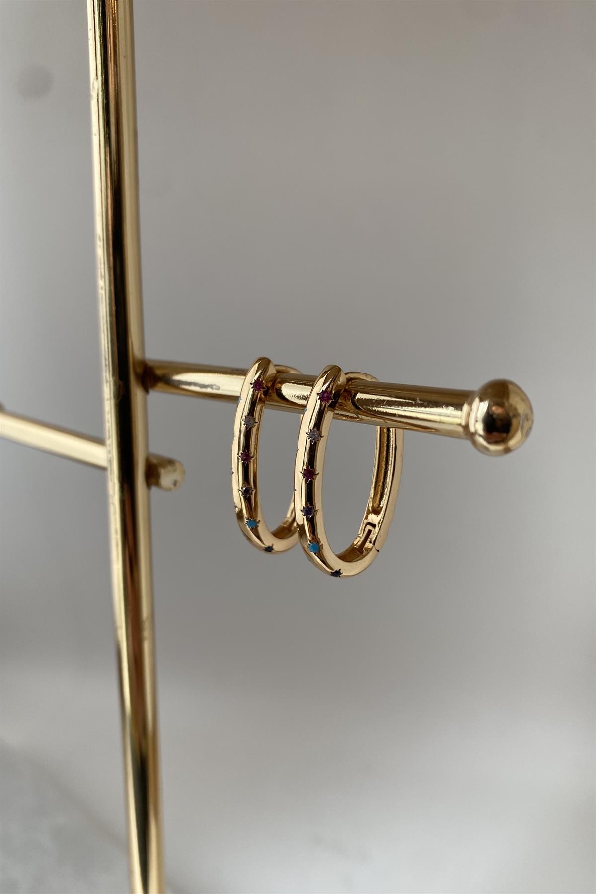 RENKLİ TAŞLI U MODEL HALKA KÜPE 2,5cm