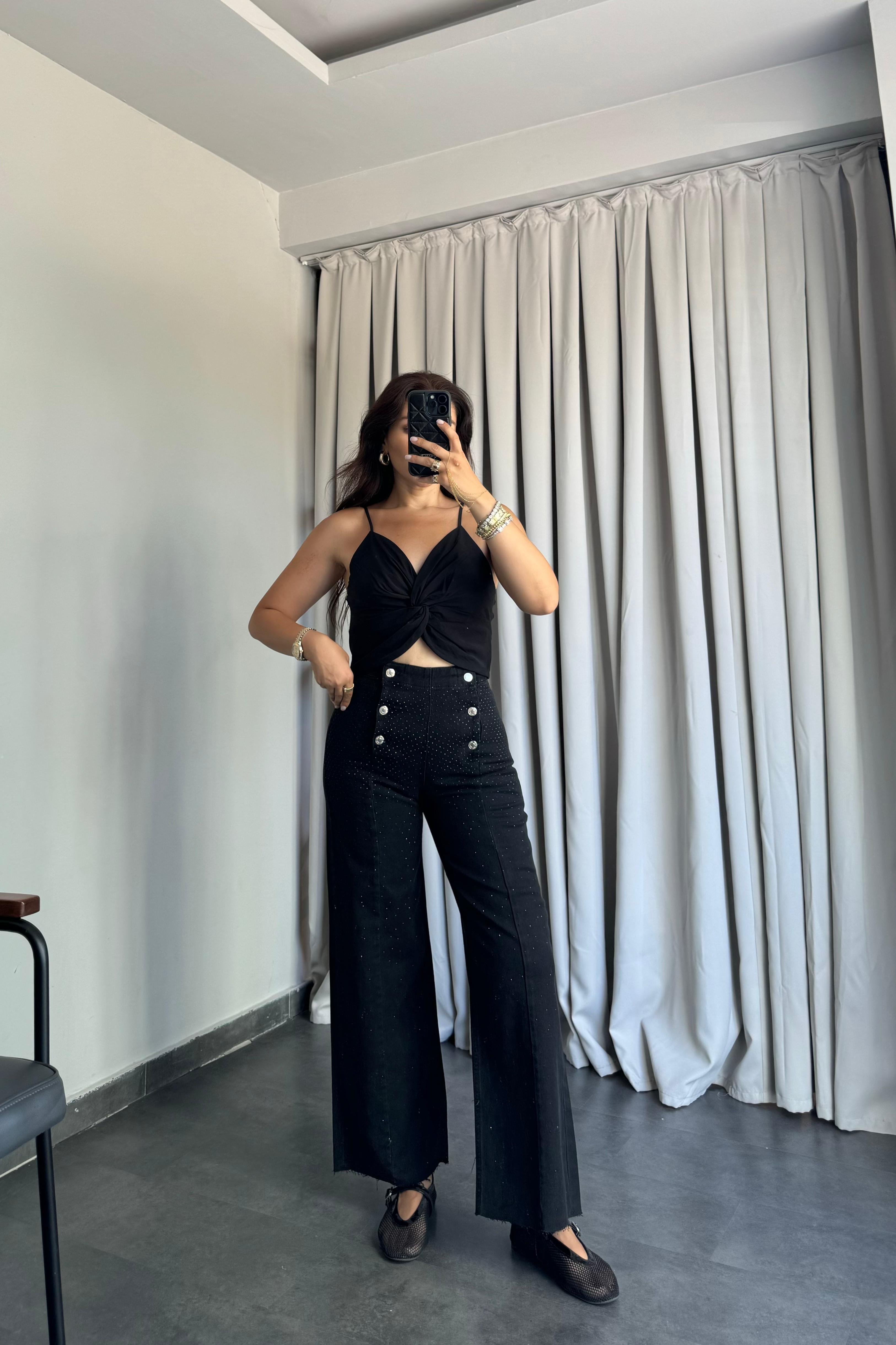 SERPME TAŞLI DÜĞMELİ JEAN
