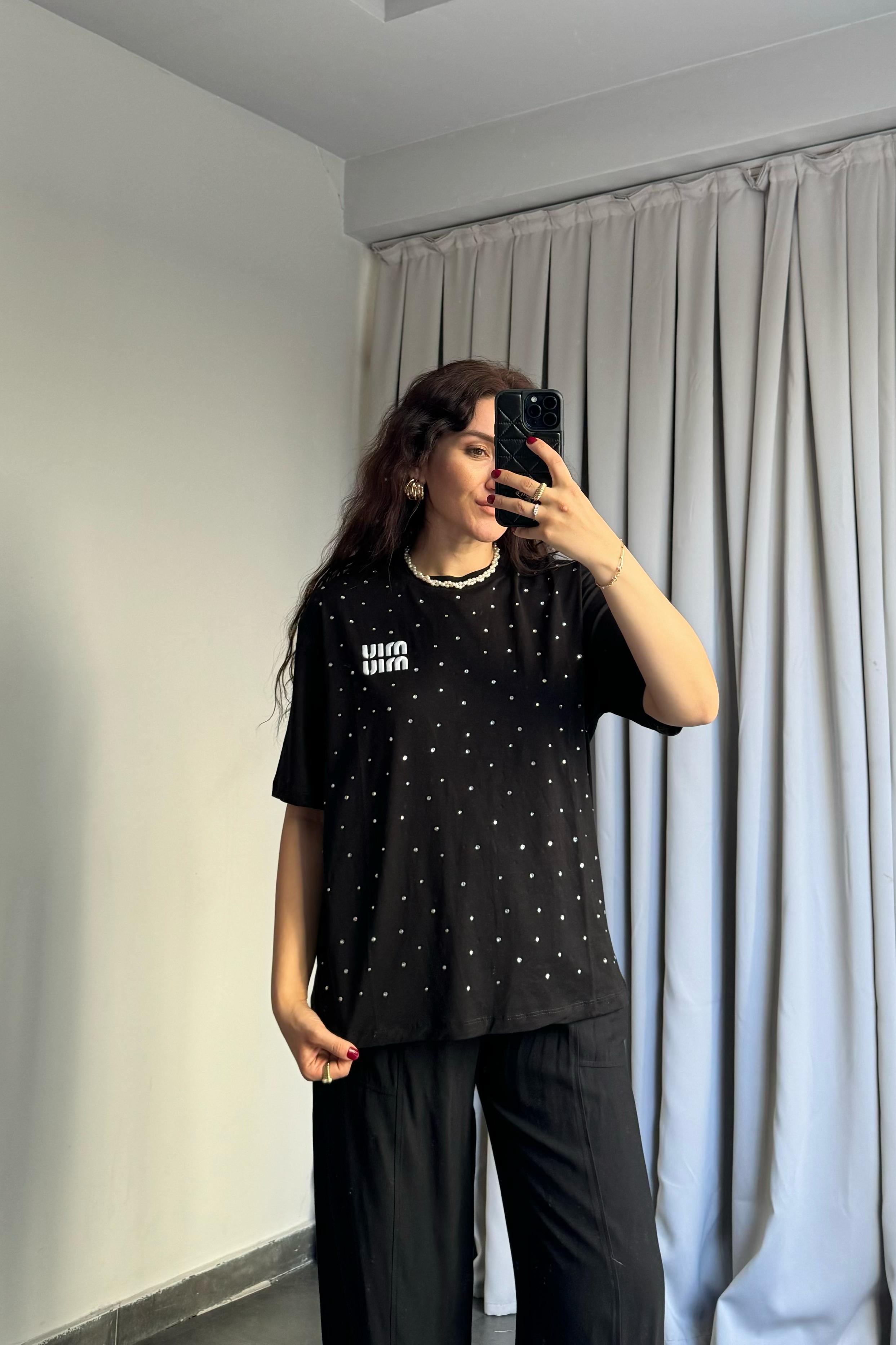 SERPME TAŞLI NAKIŞLI MM T-SHİRT/4786