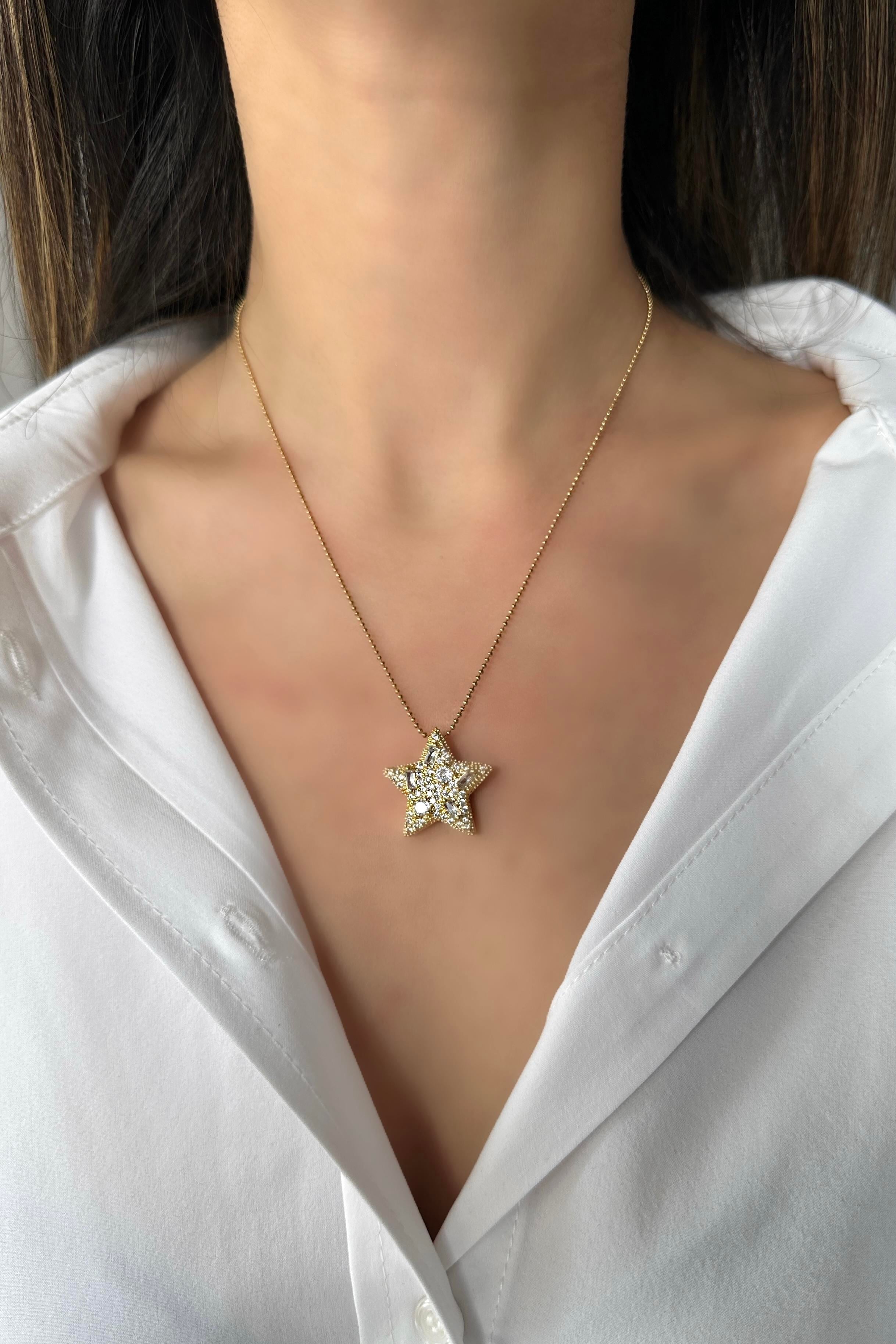 SERPME TAŞLI YILDIZ KOLYE