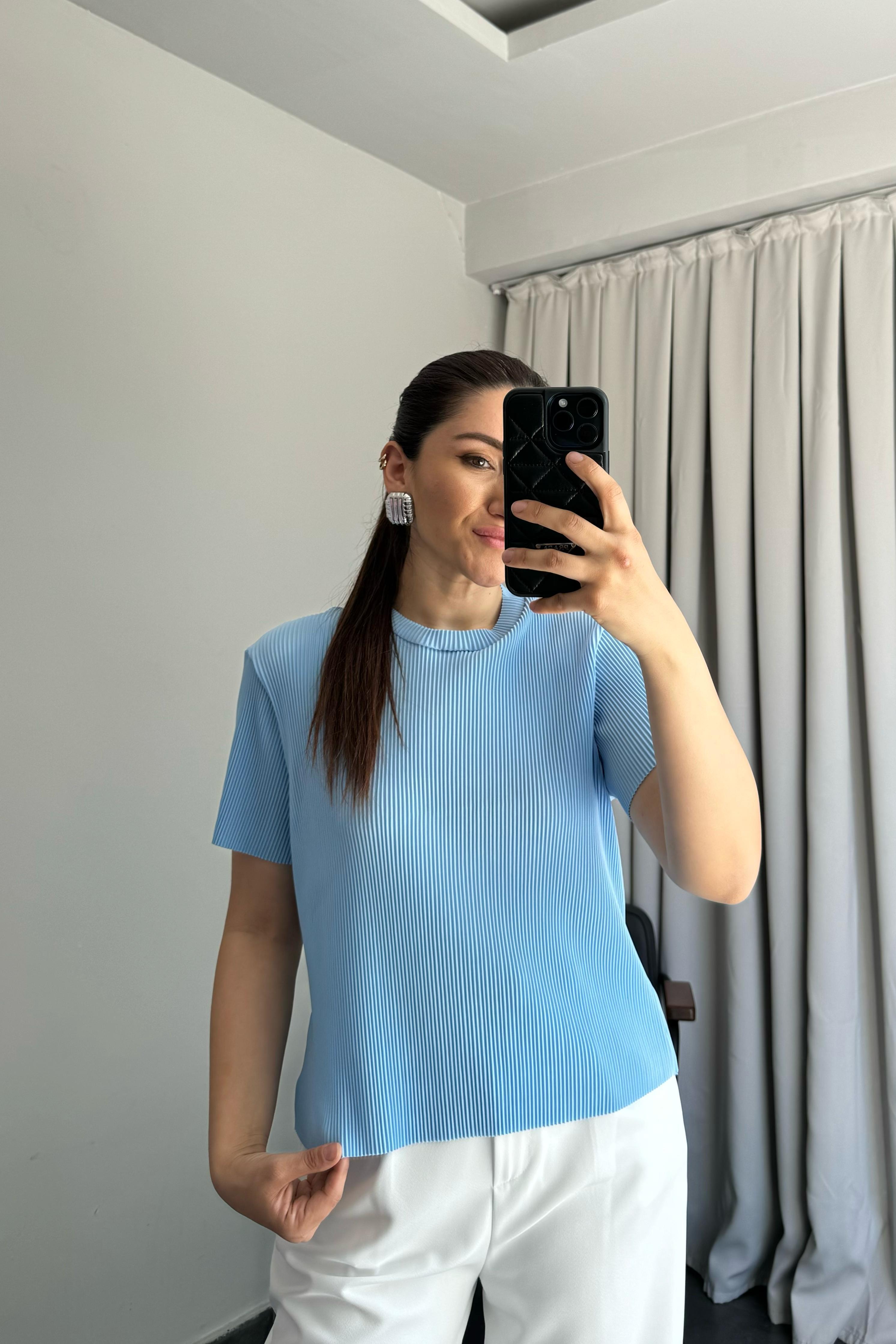 SIFIR YAKA PLİSELİ BLUZ/6231