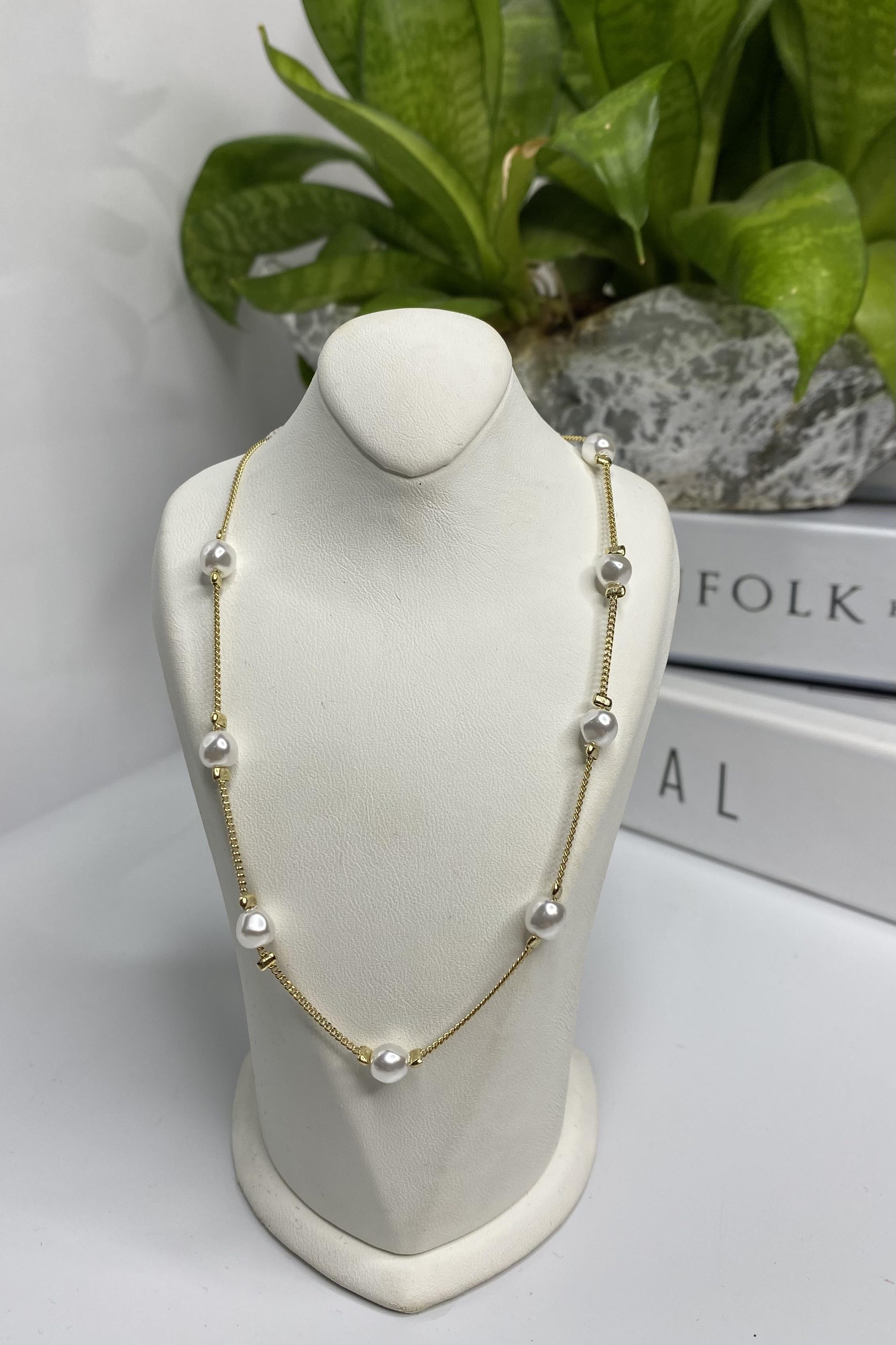 SIRALI İNCİ ZİNCİR KOLYE 45cm