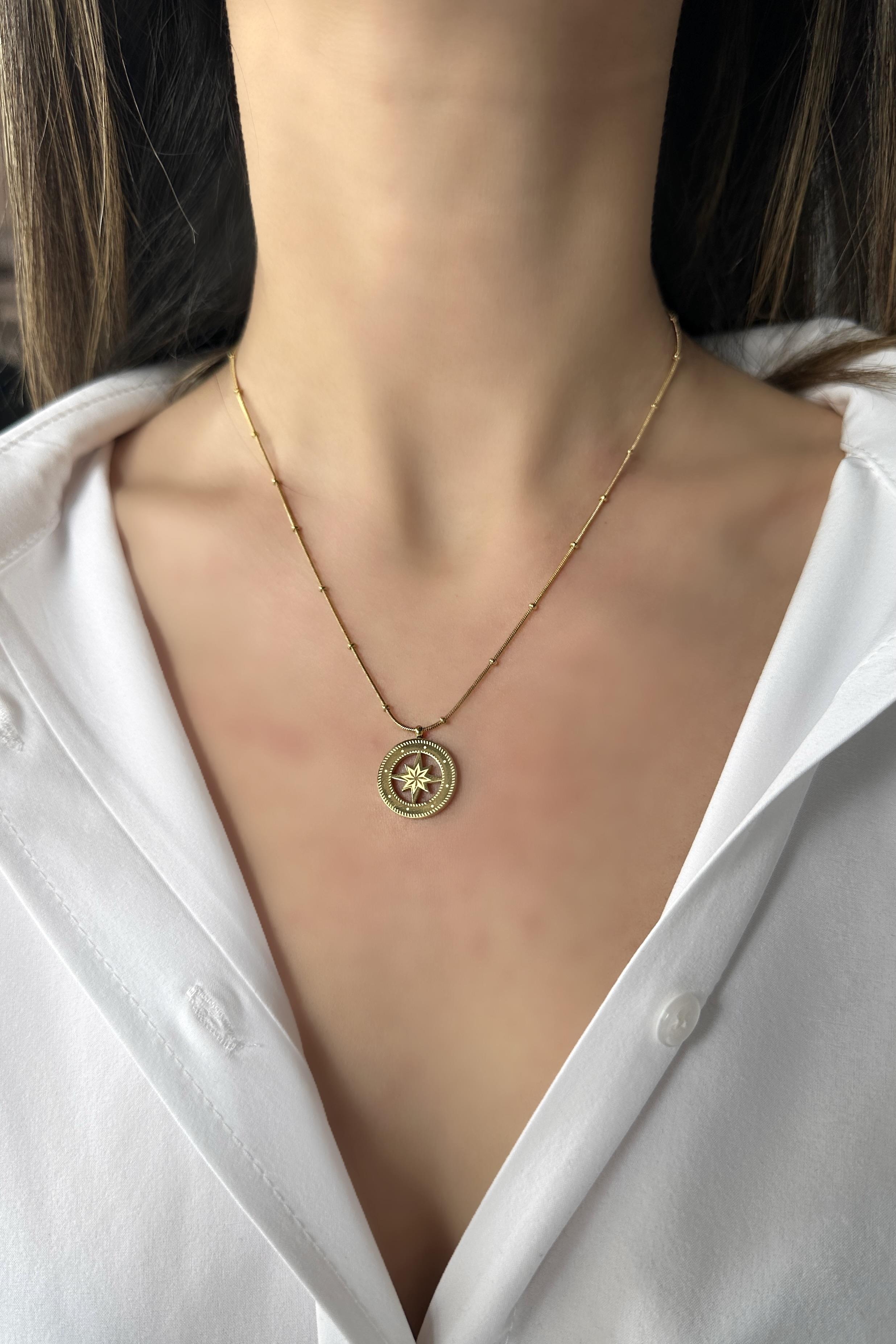 TOPÇUK ZİNCİRLİ PUSULA KOLYE