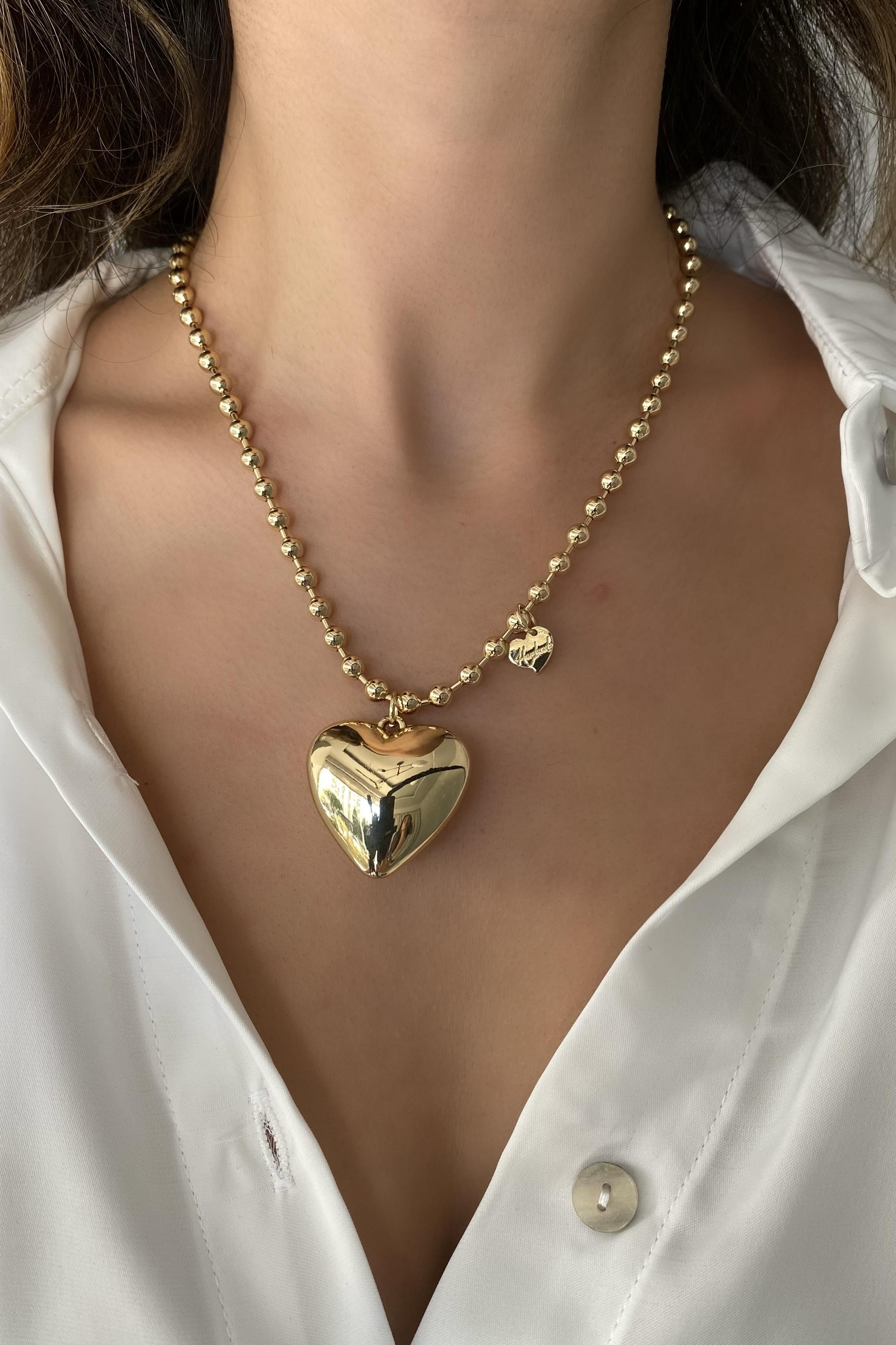 ÜÇ BOYUTLU KALP NOHUT ZİNCİR KOLYE