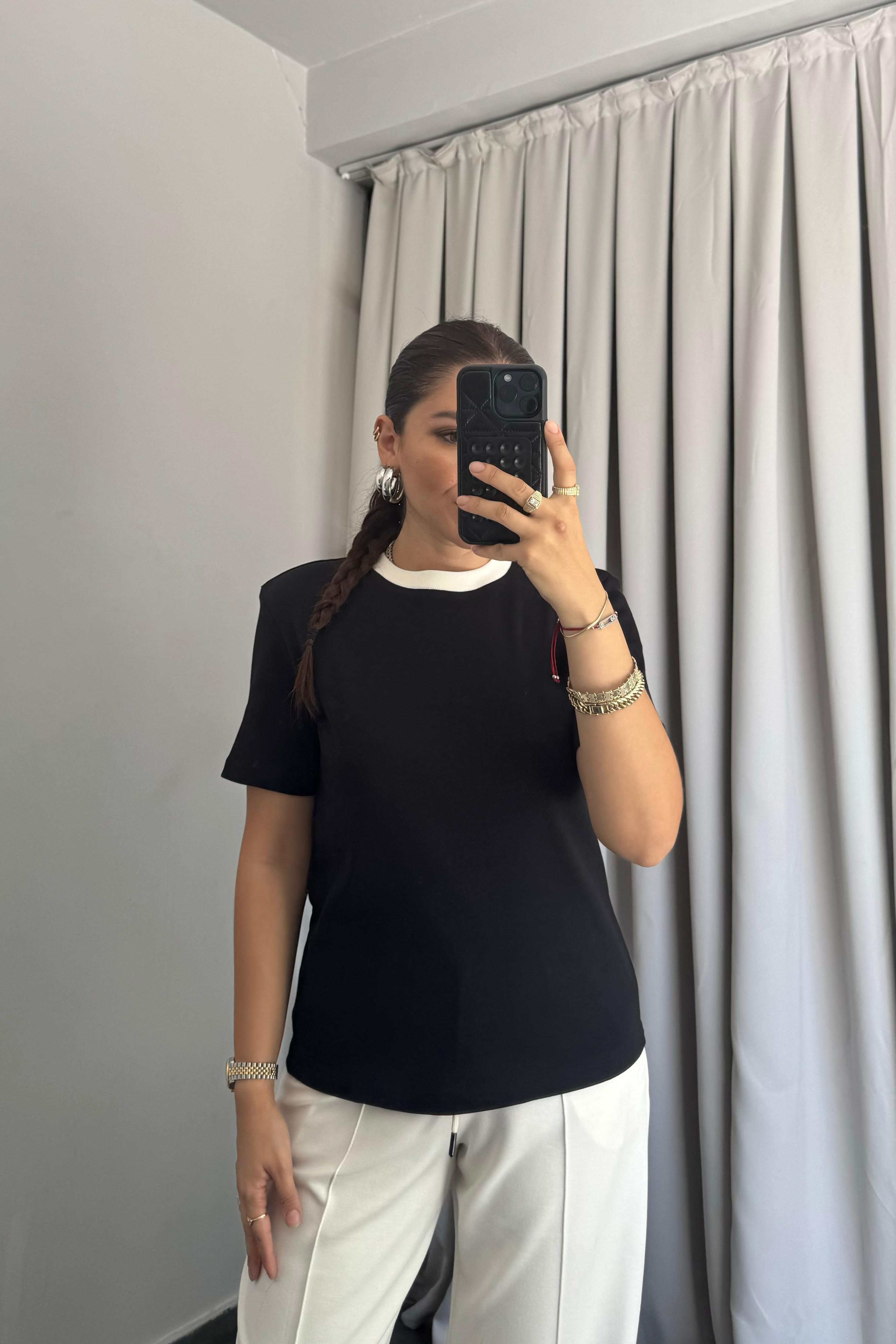 YAKASI BEYAZ ŞERİT COS BASIC T-SHIRT