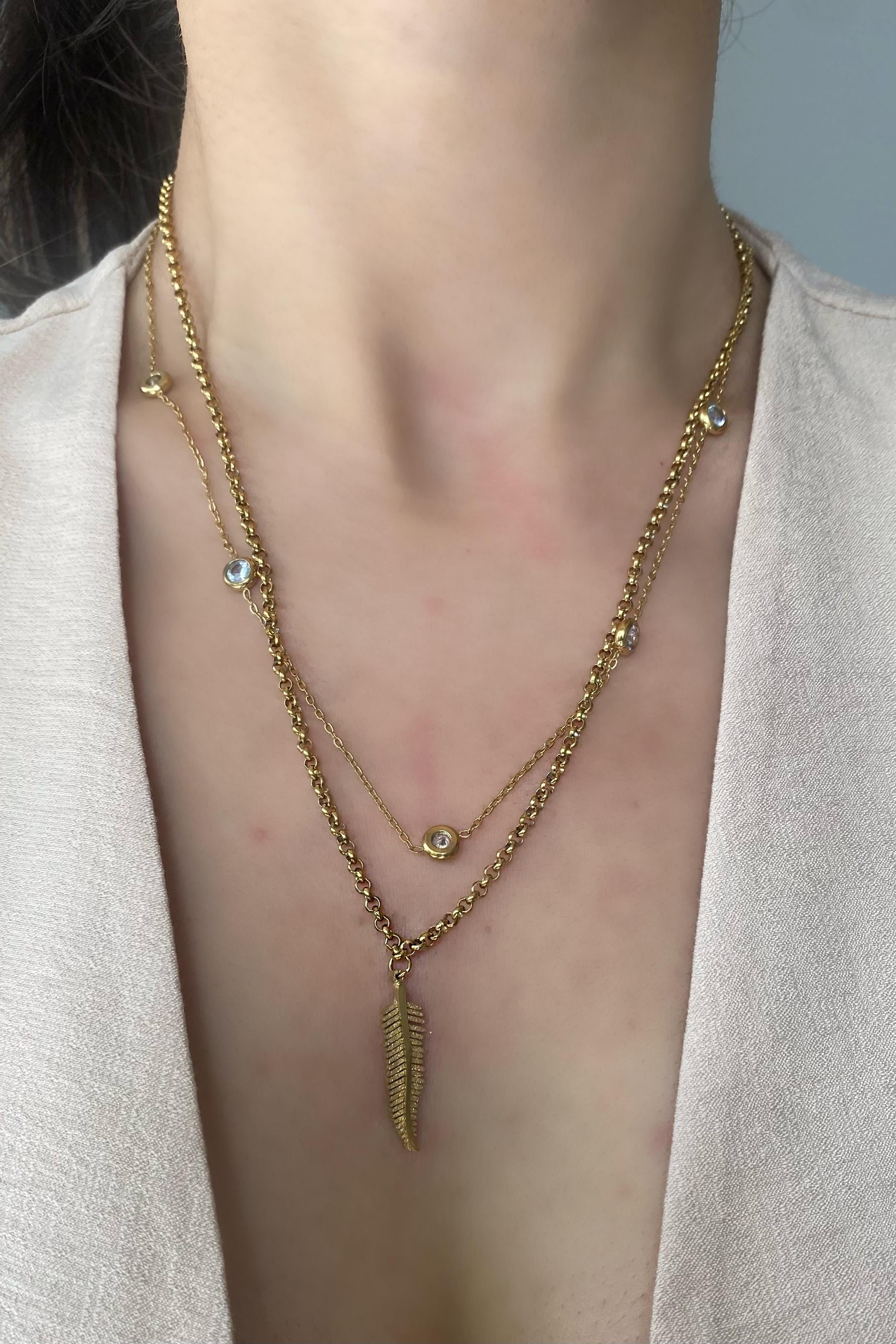 YAPRAK UÇLU KOMBİN KOLYE