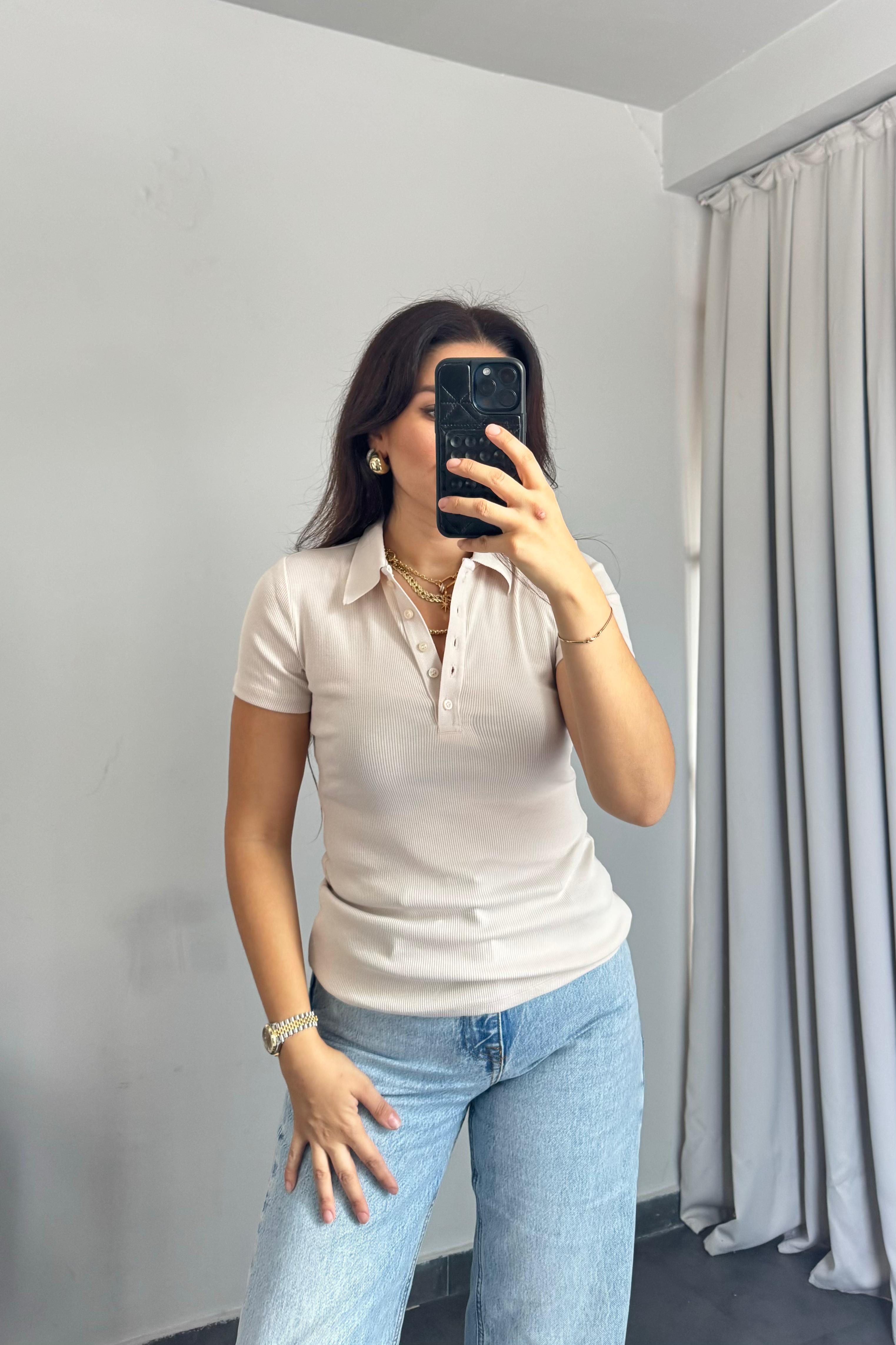 YARIM DÜĞMELİ POLO YAKA BLUZ ZR