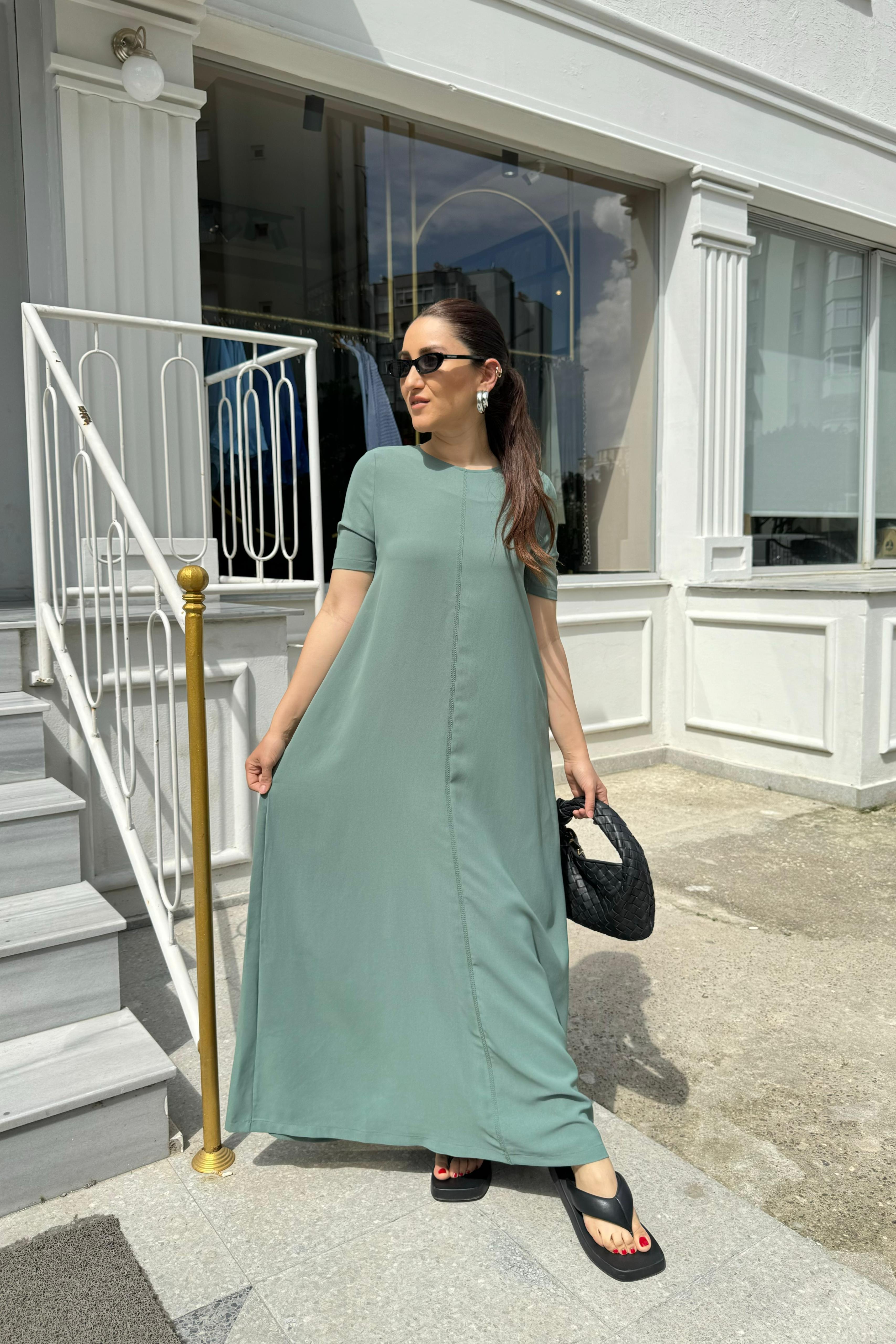YARIM KOLLU OVERSIZE ÇAN ELBİSE /5397