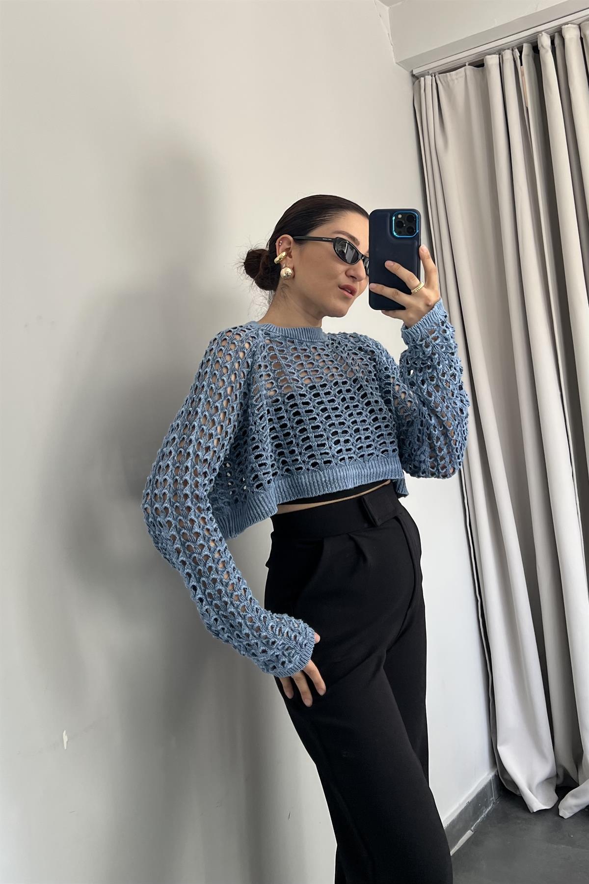 YIKAMALI FİLELİ CROP KAZAK/3965