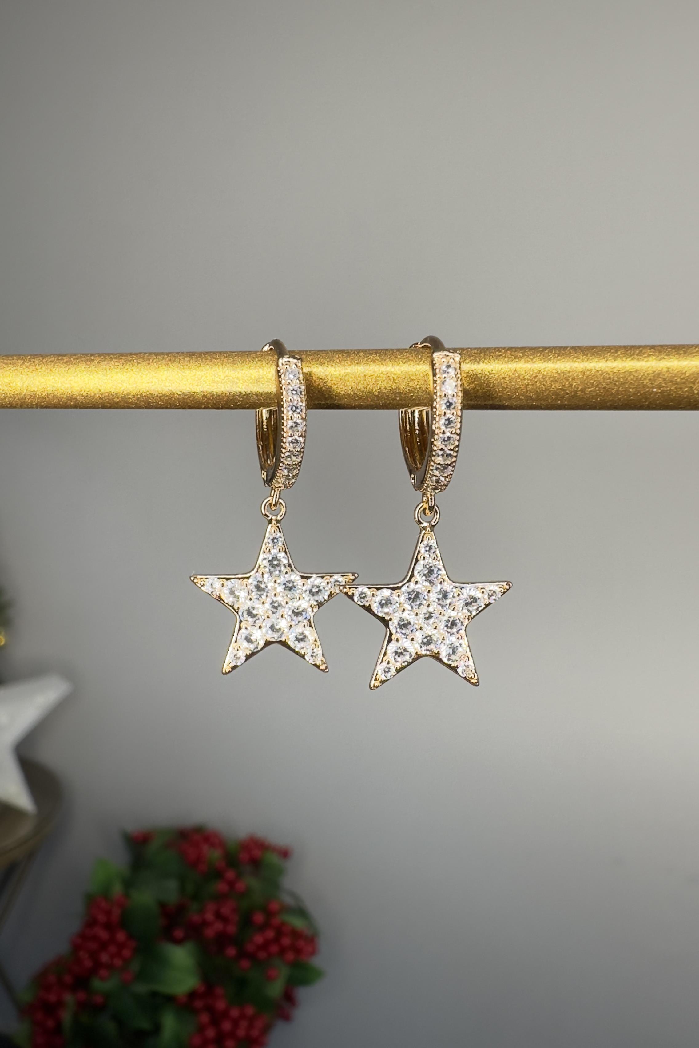 YILDIZ TAŞ UÇLU HALKA KÜPE