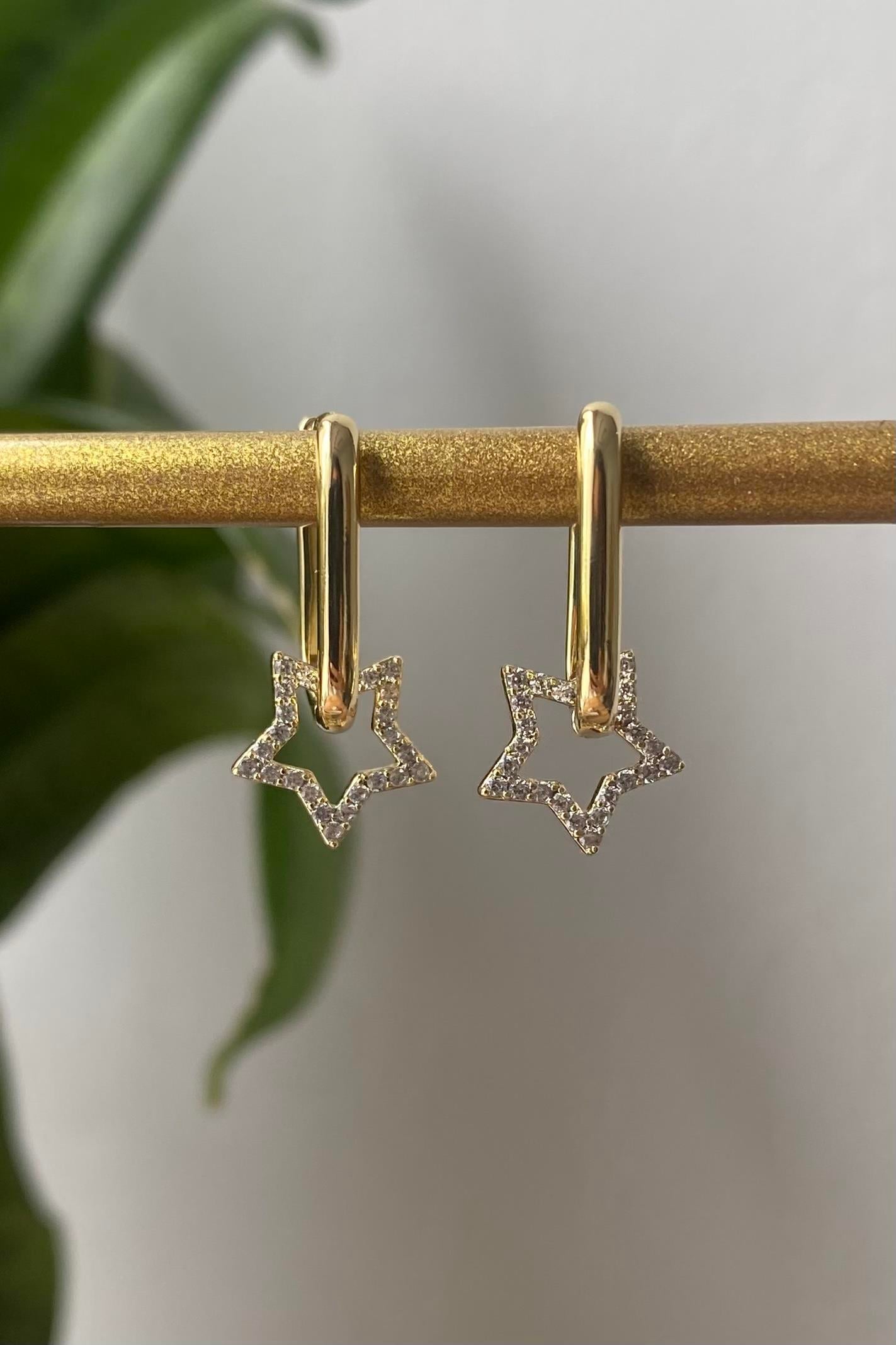 YILDIZ UÇLU DİKDÖRTGEN HALKA KÜPE