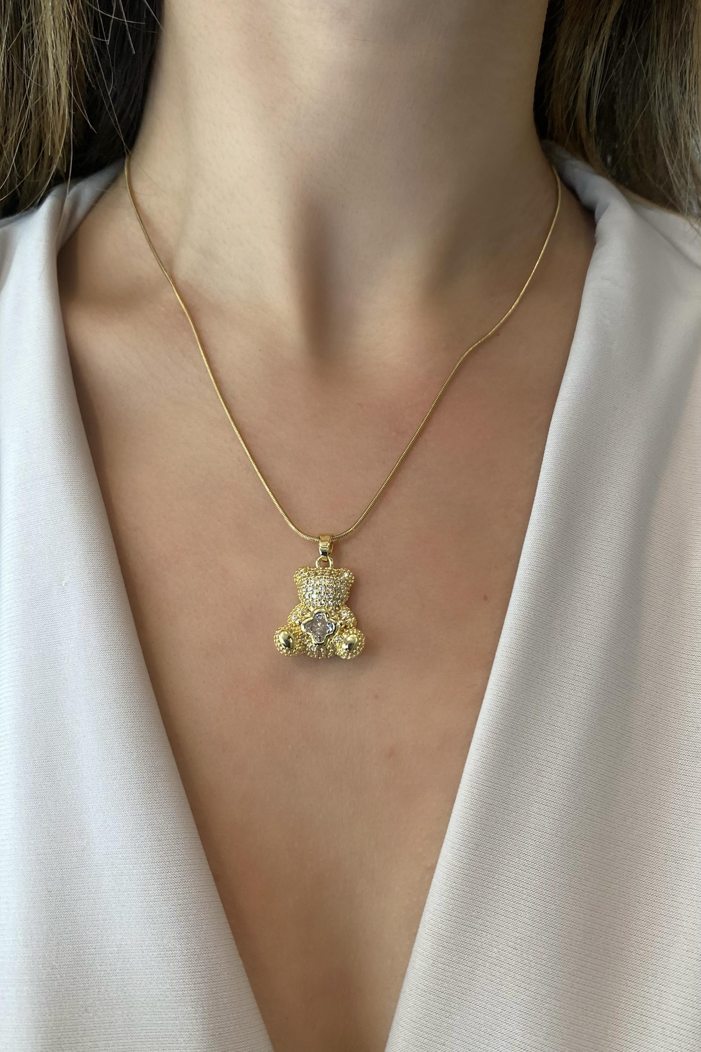 YONCA TAŞLI AYICIKLI KOLYE