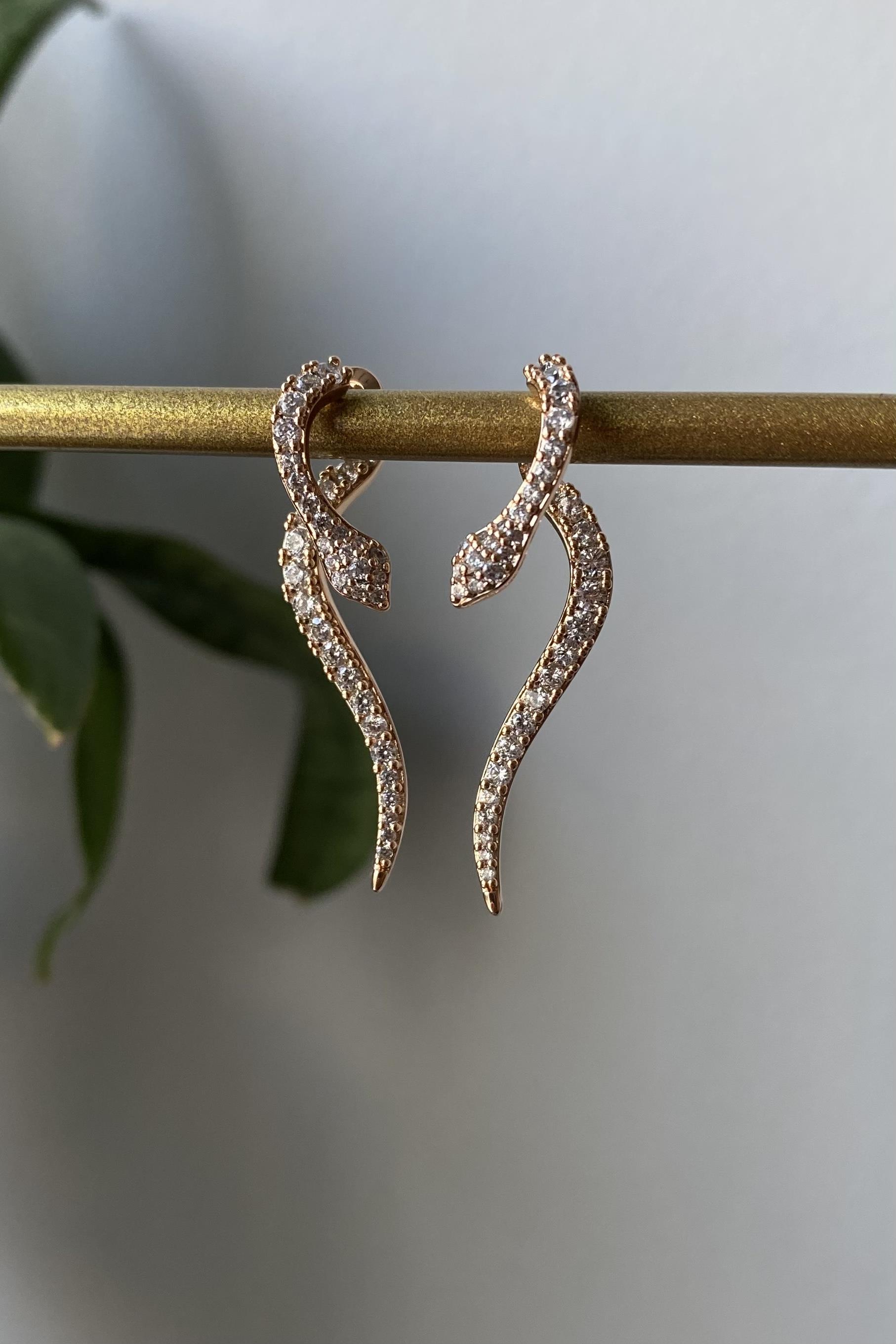 ZİRKON TAŞLI İKİLİ YILAN KÜPE