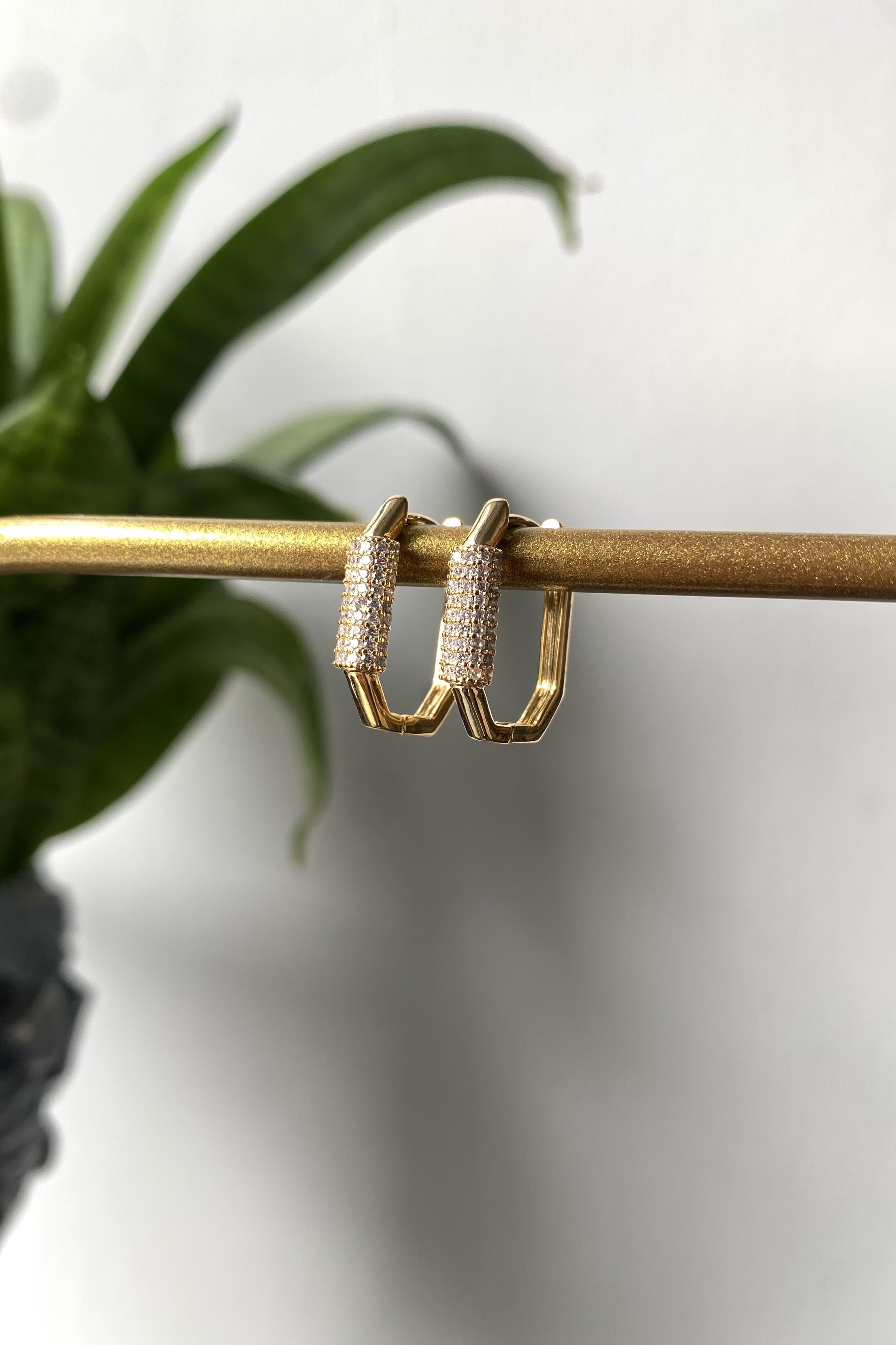 ZİRKON TAŞLI SEKİZGEN KÜPE 2CM