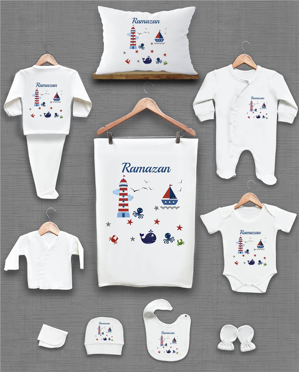 Denizci Konsept'li 11'li İsimli Organik Hastane Çıkış Seti