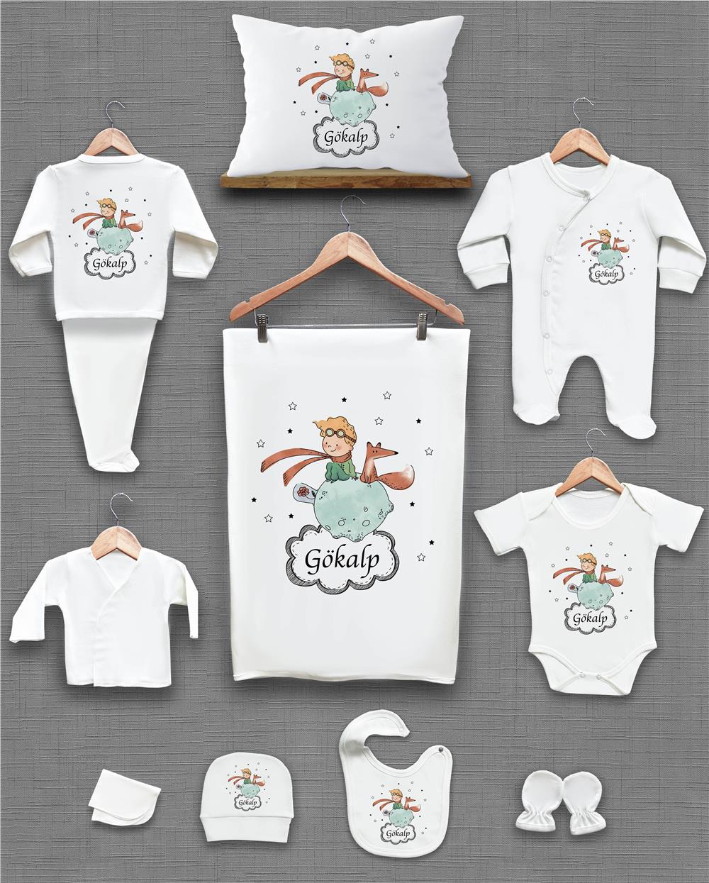 Küçük Prens Desenli 11'li İsimli Organik Hastane Çıkış Seti